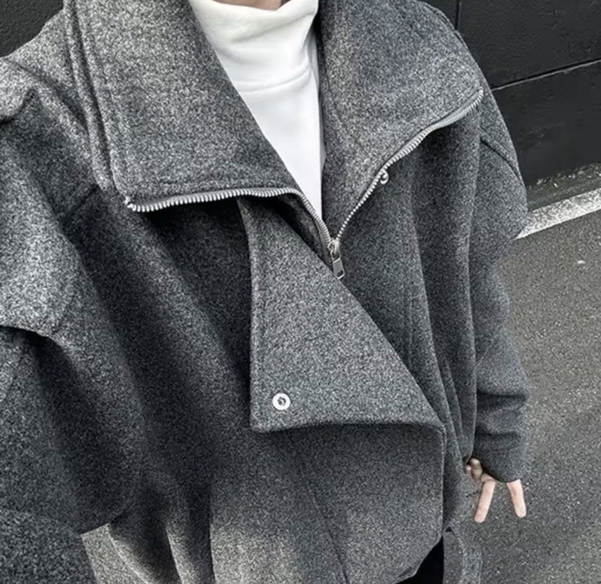 Other Streetwear Grey Zipper Casual Woolen Jacket Coat Size US L / EU 52-54 / 3 - 5 Thumbnail