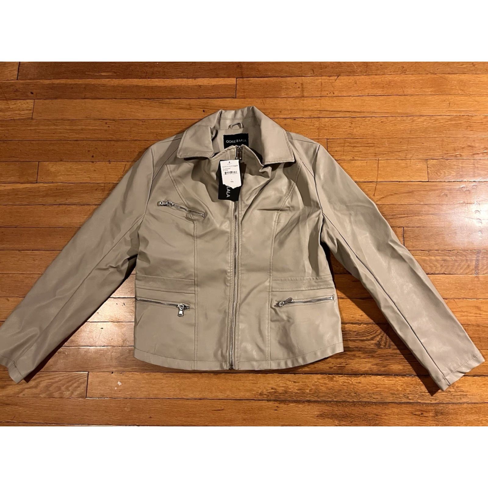 Vintage Ookie And Lala Moto Jacket Women’s Large Beige Faux Leather Size L / US 10 / IT 46 - 2 Thumbnail