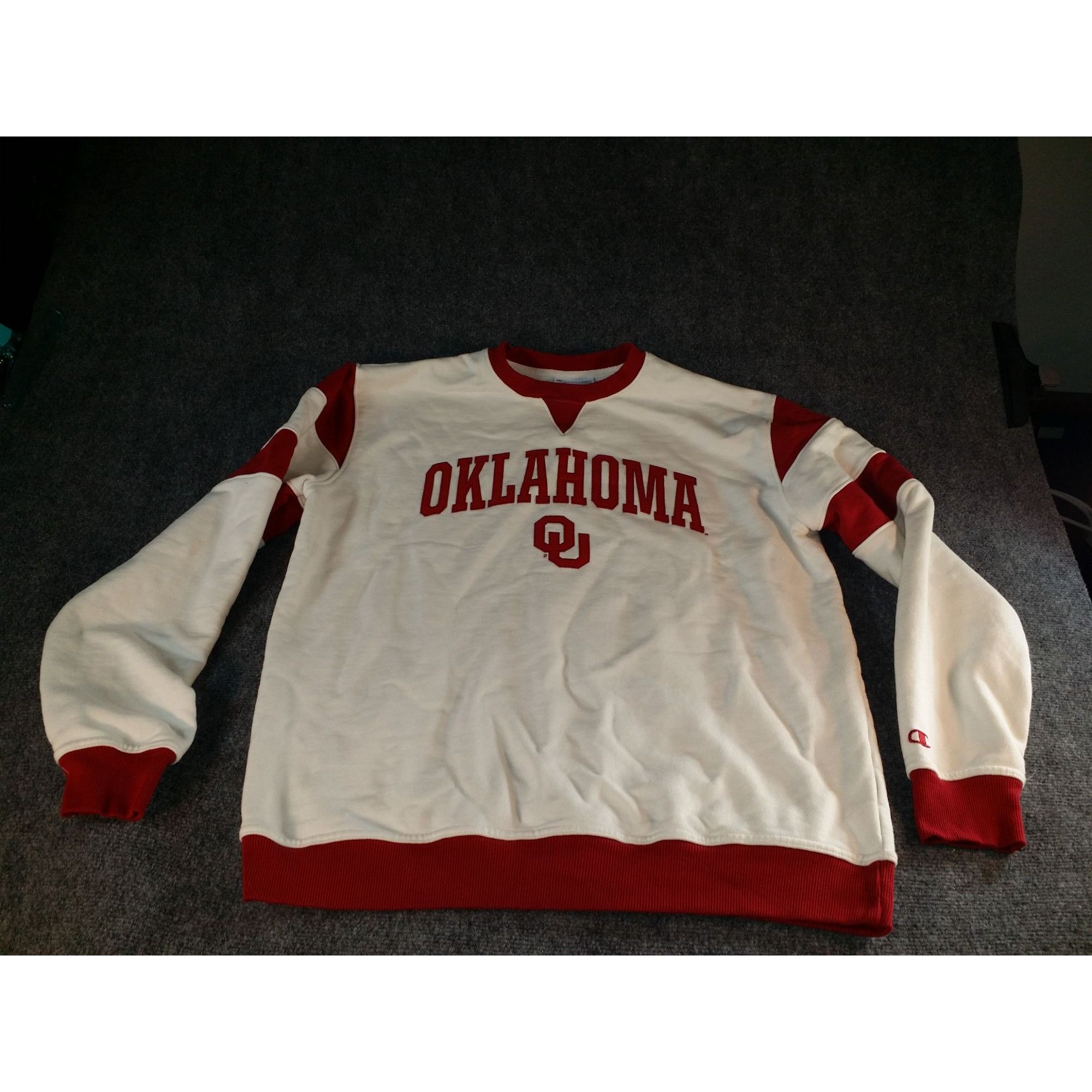 Champion Vintage Oklahoma Sooners Sweatshirt Men Sz L White Maroon Ch Size US L / EU 52-54 / 3 - 1 Thumbnail