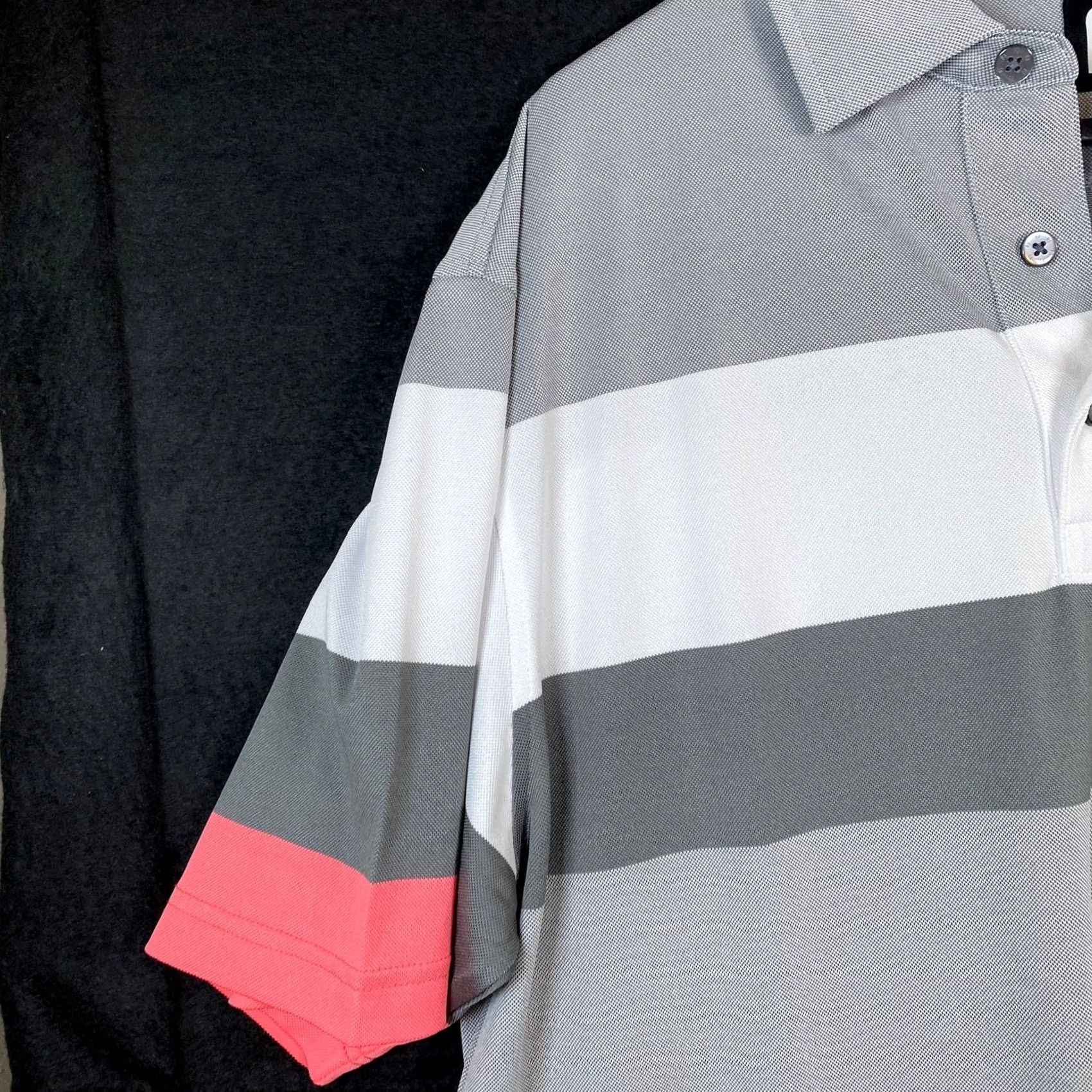 Footjoy FootJoy Mens Polo Shirt Gray Pink Stripe Golf Comfort Quick Dry Stretch Large Size US L / EU 52-54 / 3 - 3 Thumbnail
