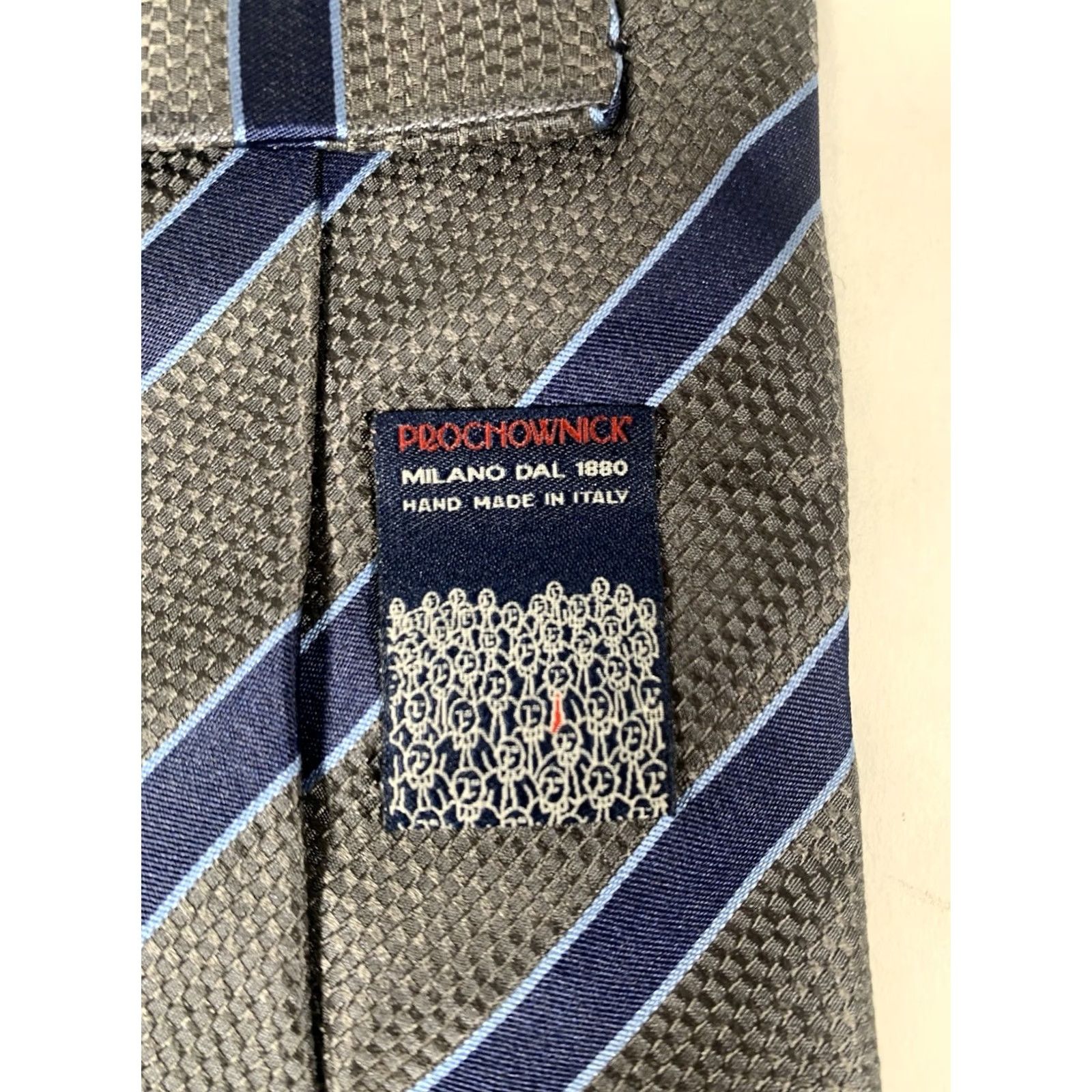 Vintage PROCHOWNICK Silk tie Made in Italy Gray Blue diagonal striped Tie Men Classic 57-60 in. Gray Blue Diagonal Striped Silk Tie Size ONE SIZE - 4 Thumbnail