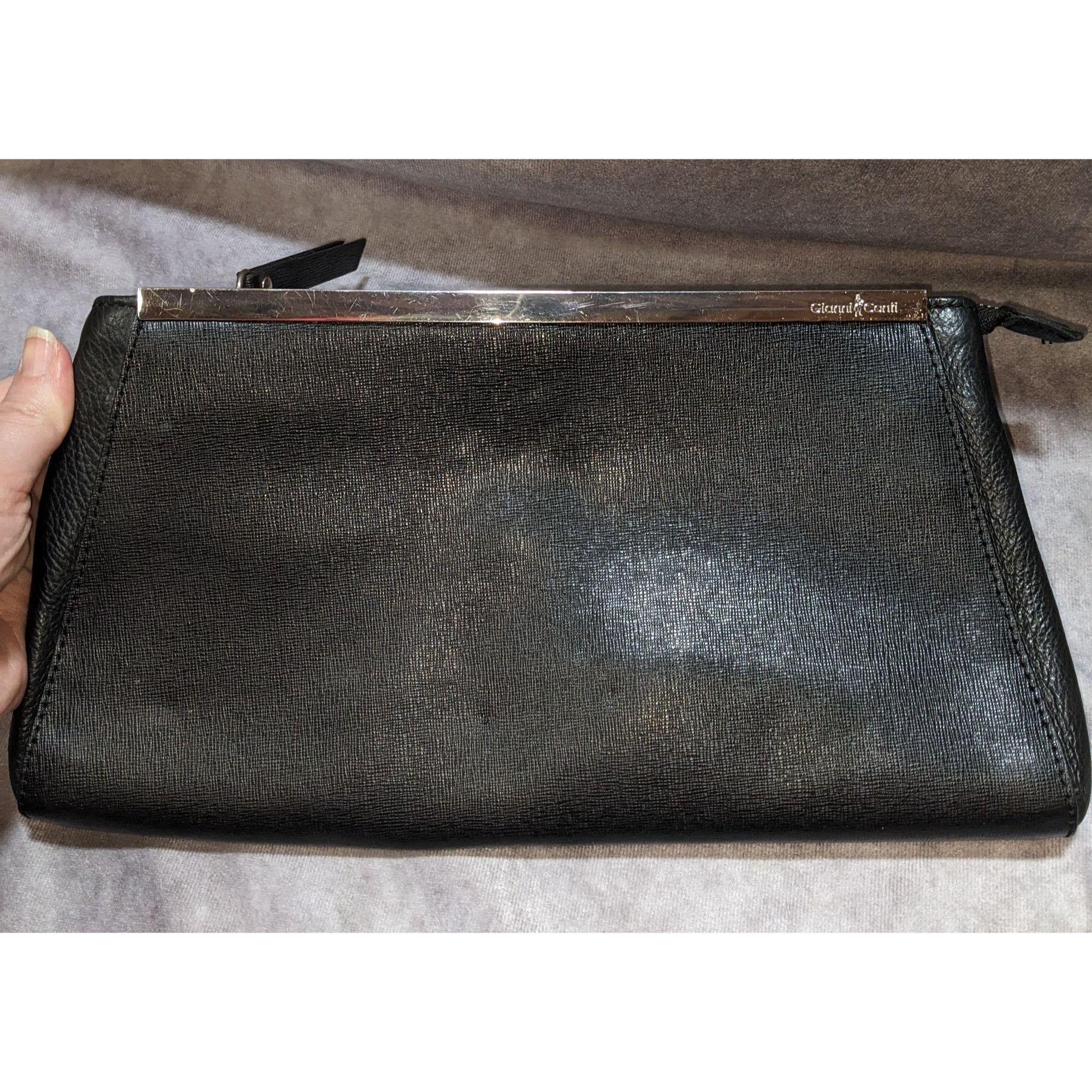 Other Gianni Conti Black Leather Clutch Purse With Silver Accent B Size ONE SIZE - 6 Thumbnail