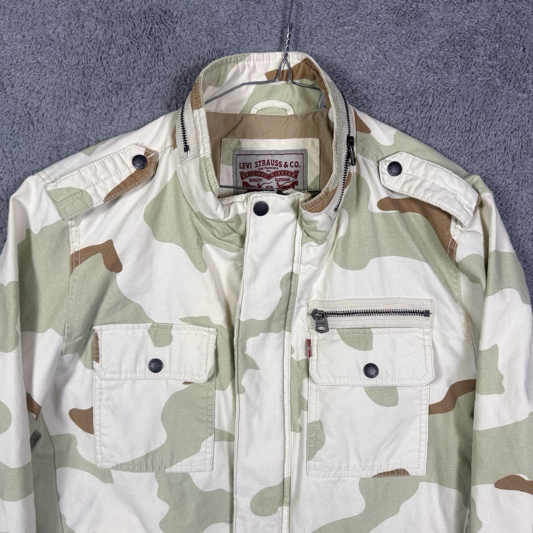 Levi's Levis Trucker Jacket Mens L Field Military Green Desert Full Zip Bomber Camouflage Shirt/Coat Jacket Mens L Green 90s? Size US L / EU 52-54 / 3 - 4 Thumbnail