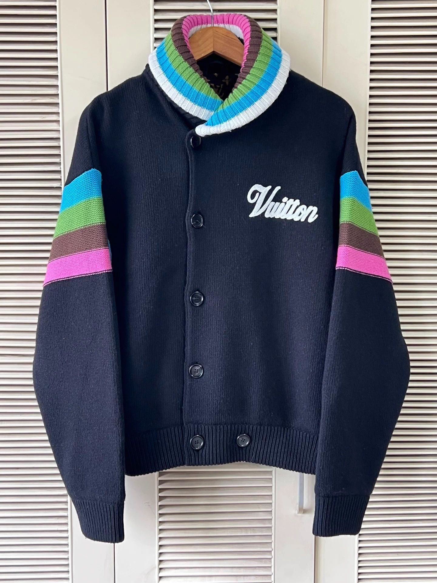 Louis Vuitton LV x Tyler knit jkt blk rainbow trim cuffs neck embroidered Size US S / EU 44-46 / 1 - 1 Thumbnail