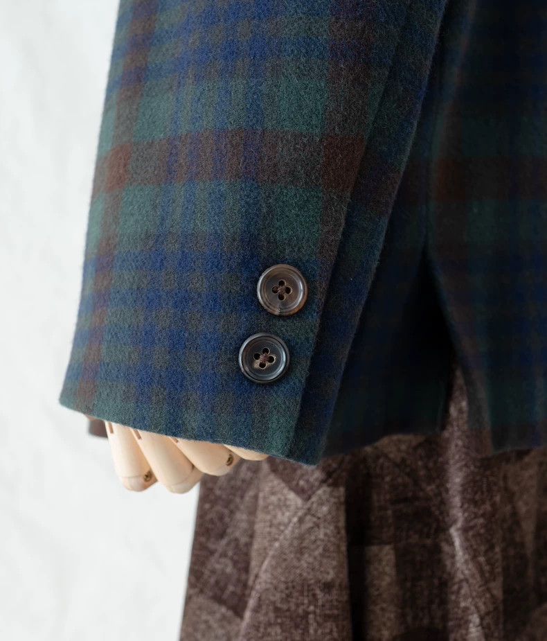 Yohji Yamamoto Yohji Yamamoto size s Blue-green wool plaid double-breasted Size 38R - 7 Thumbnail