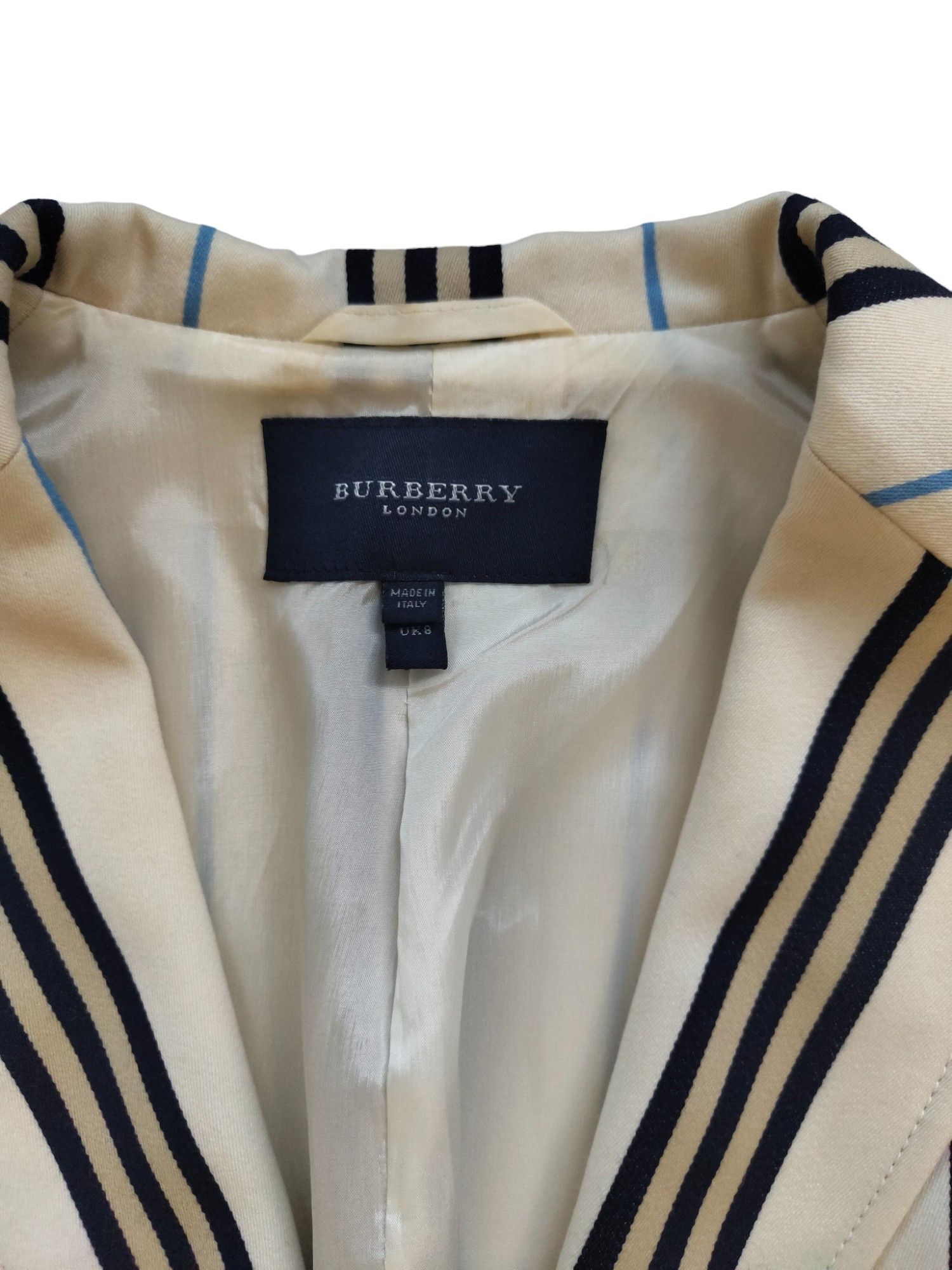 Burberry Beige Wool Thin Blazer With Blue And Black/Khaki Stripes Size S / US 4 / IT 40 - 5 Thumbnail