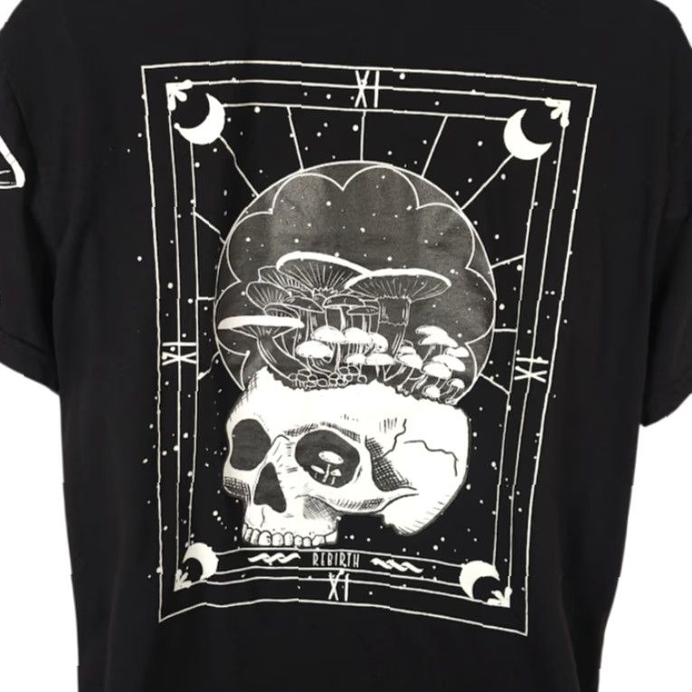 Vintage Rebirth Tarot Card T Shirt Mens Size Large Black Skull Mushrooms Size US L / EU 52-54 / 3 - 2 Thumbnail