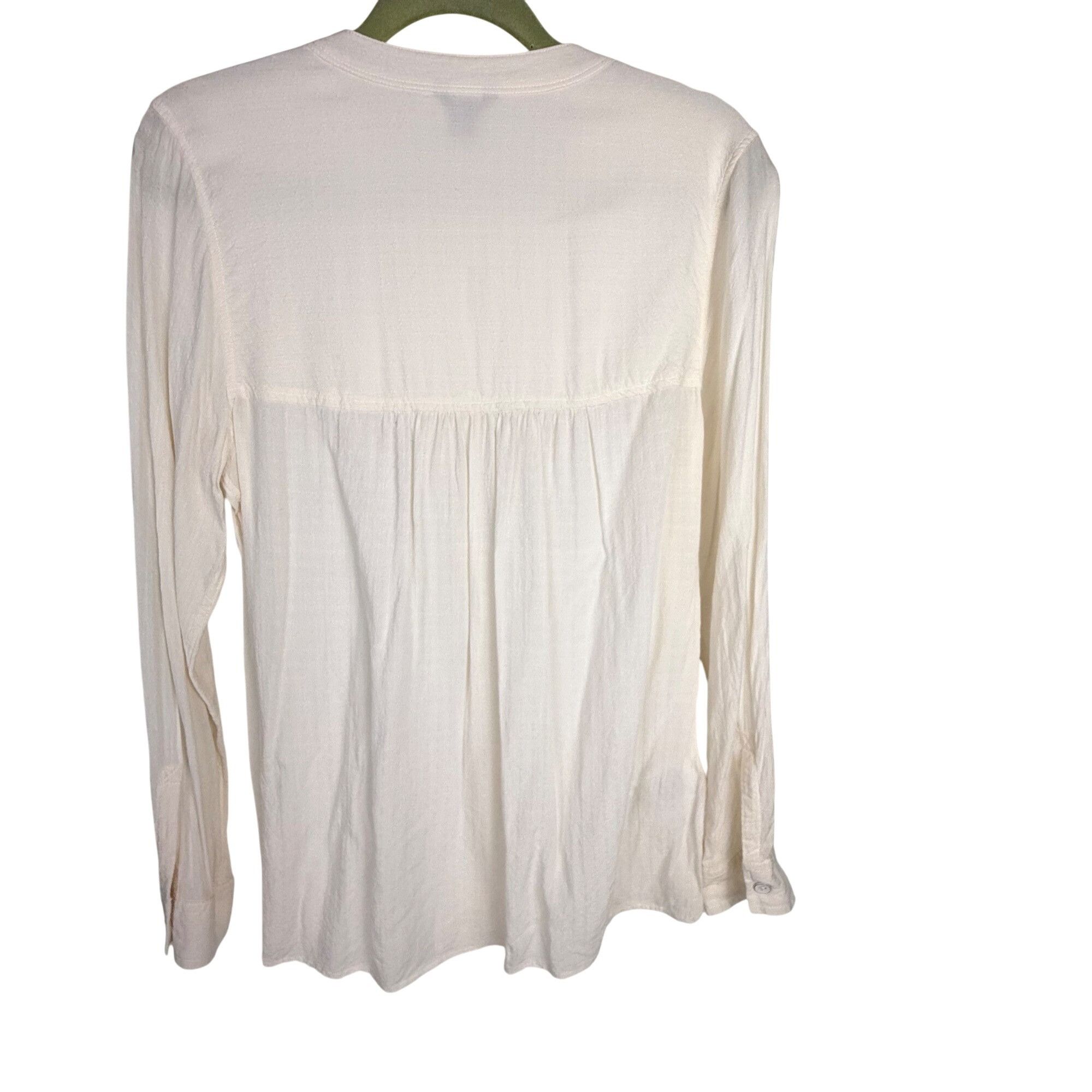 Eddie Bauer Eddie Bauer Women's Textured Ivory Long-Sleeve Blouse Shirt Size M / US 6-8 / IT 42-44 - 3 Thumbnail