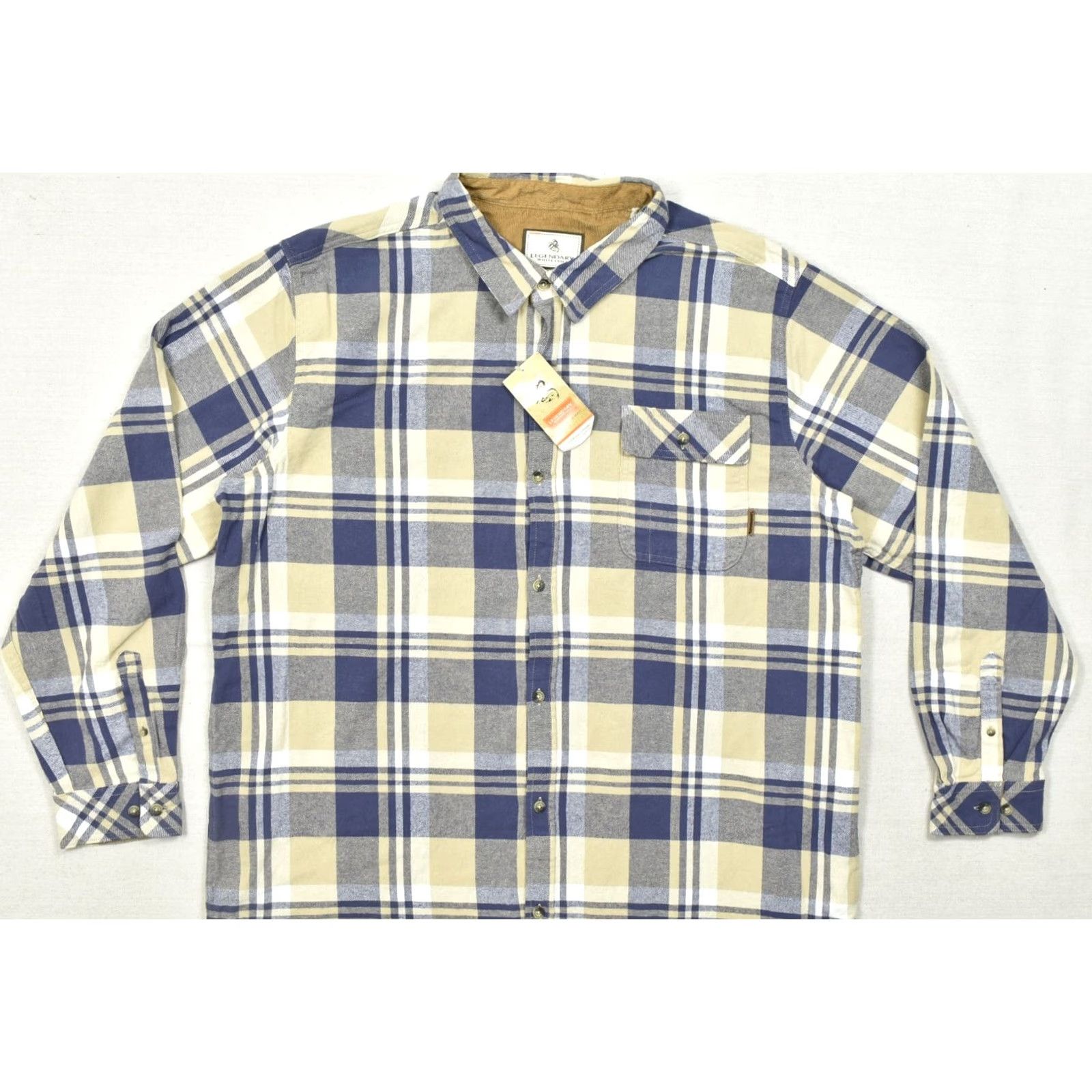 Vintage VINTAGE Legendary Whitetails Buck Camp Flannel Shirt Men's 3XT Blue Tan Plaid Cotton NWT Size US XXL / EU 58 / 5 - 2 Thumbnail