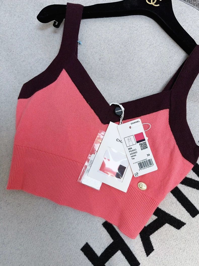 Chanel Chanel Pink Brown Trim Knit Camisole Top Size S / US 4 / IT 40 - 7 Thumbnail