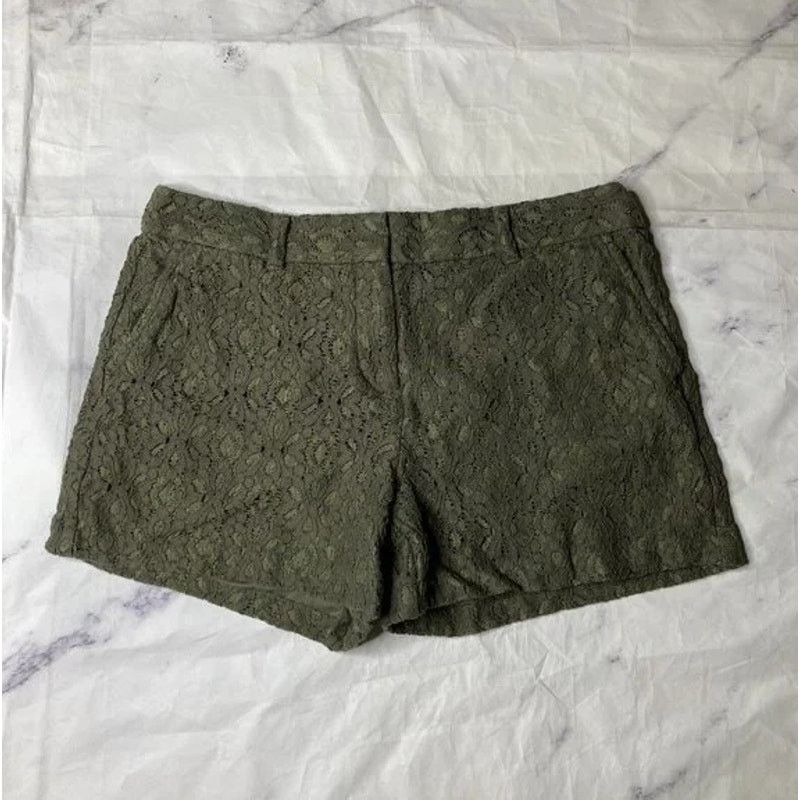 Loft NEW ANN TAYLOR LOFT Olive Green Lace Chino Tab Zip Shorts Size 28" / US 6 / IT 42 - 10 Thumbnail