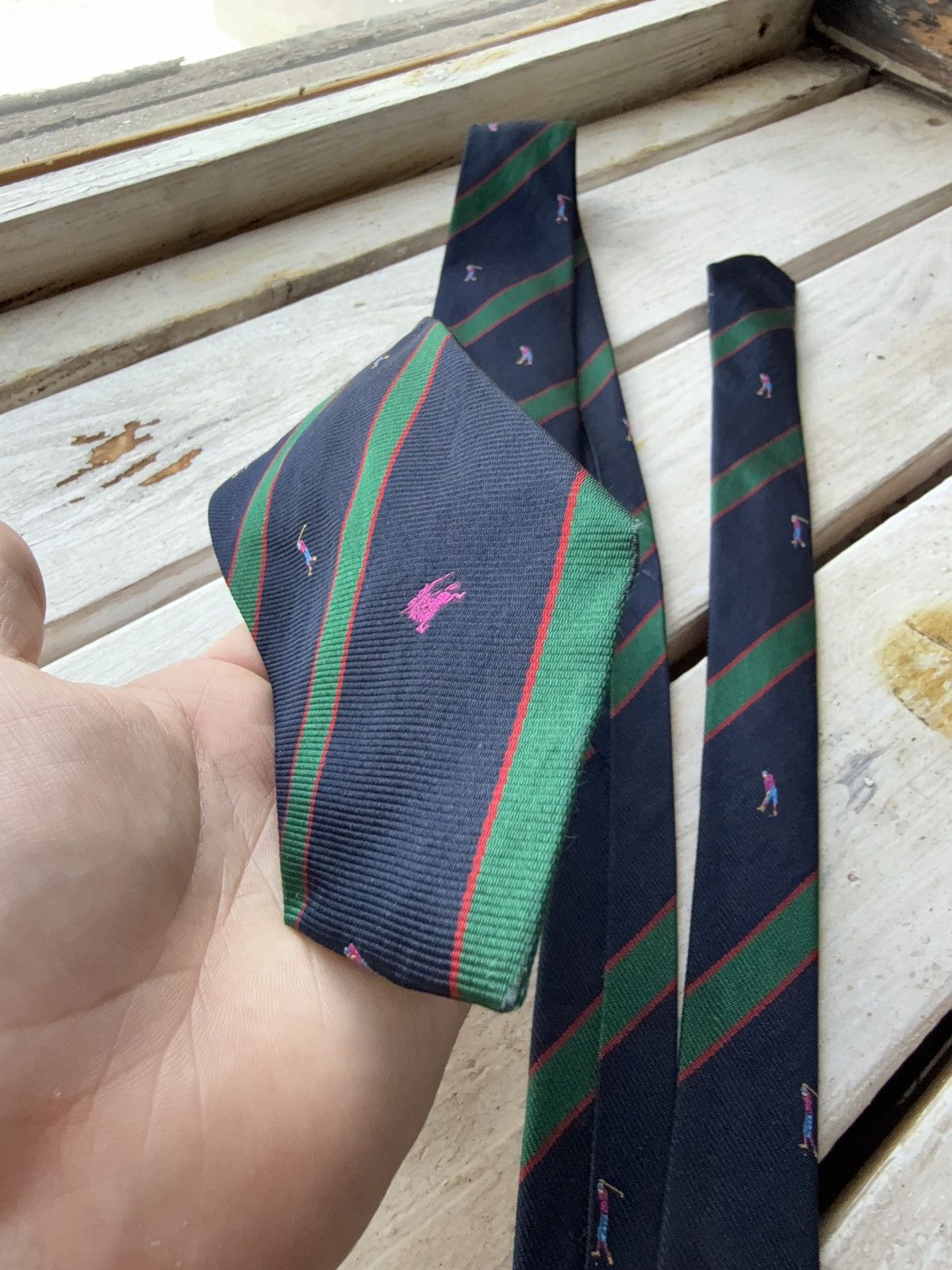 Burberry × Designer × Vintage Burberrys England Golf Motif Silk Tie Stripe VNTG Size ONE SIZE - 6 Thumbnail