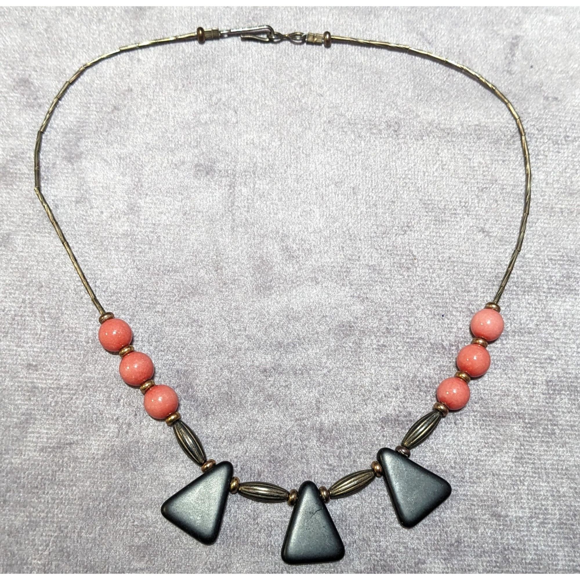 Other Vintage Geometric Onyx Pink Gem And Silver Tone Beaded Neckl Size ONE SIZE - 7 Thumbnail