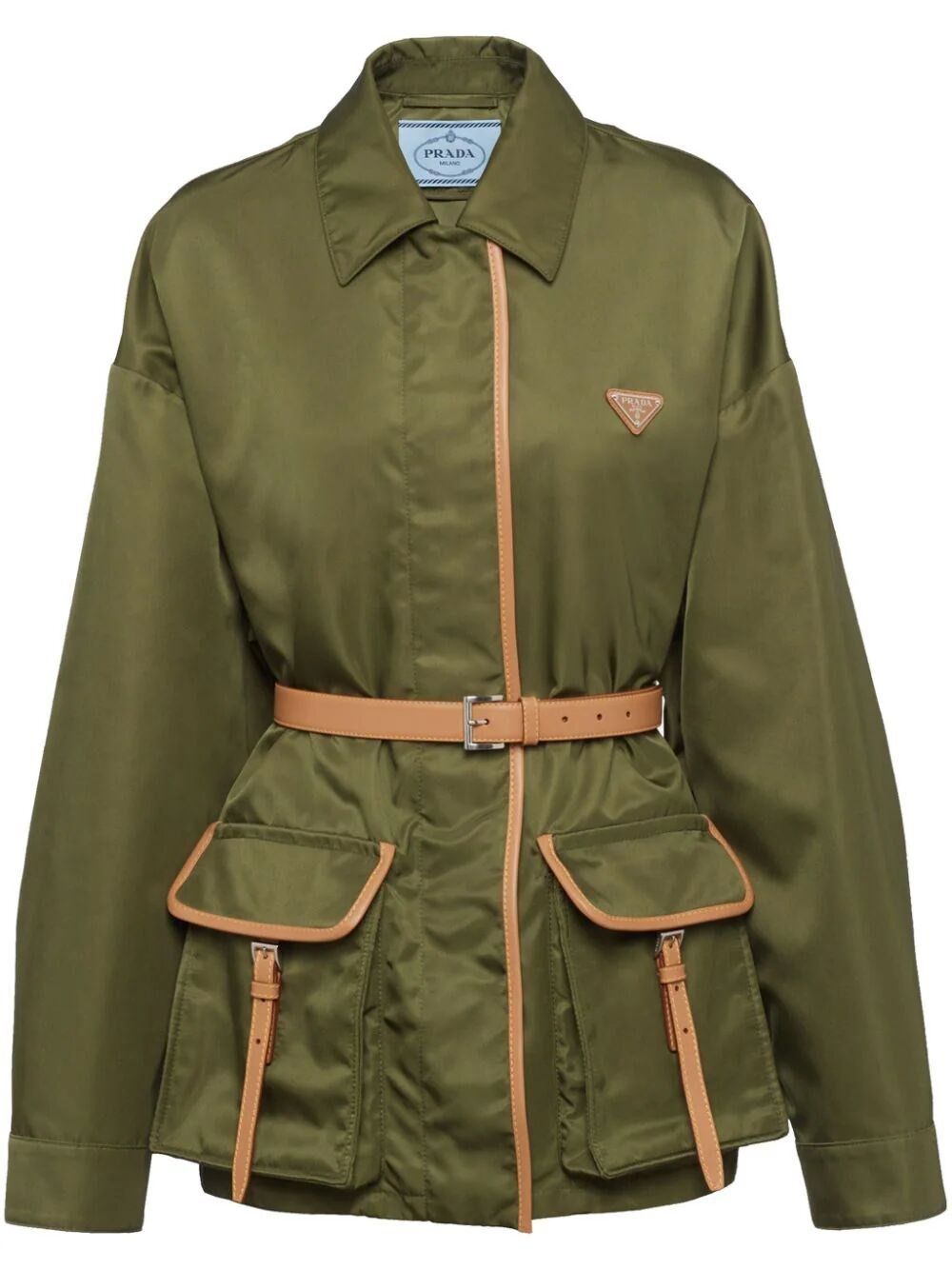 image of Prada Re-Nylon Belted Jacket in Green, Women's (Size XS)