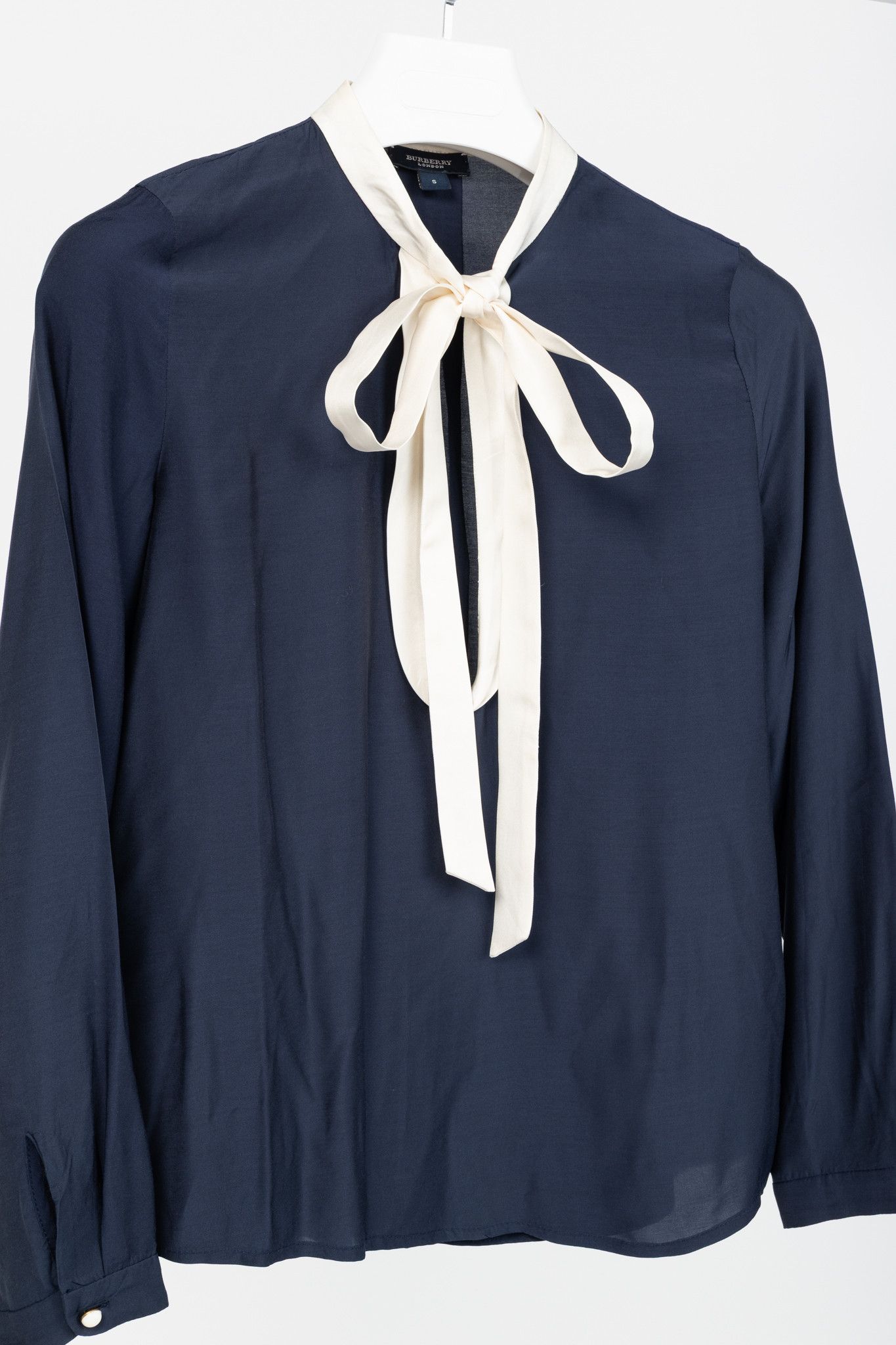 Burberry Burberry Navy Rayon Tie-Neck Long-Sleeve Blouse Size S / US 4 / IT 40 - 3 Thumbnail