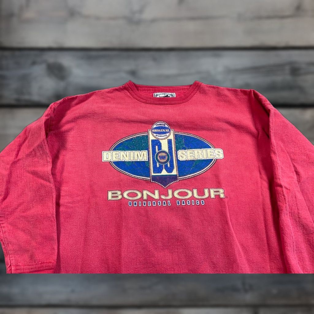 Vintage VTG BonJour Denim Series Sweatshirt Shirt Women One Size Dusty Red Boxy Fit 90s Retro Crew Neck Pullover Size ONE SIZE - 1 Thumbnail