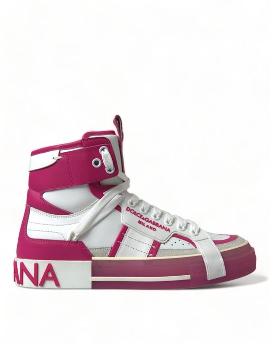 Dolce & Gabbana Dolce & Gabbana Pink White Leather High Top Sneakers ...