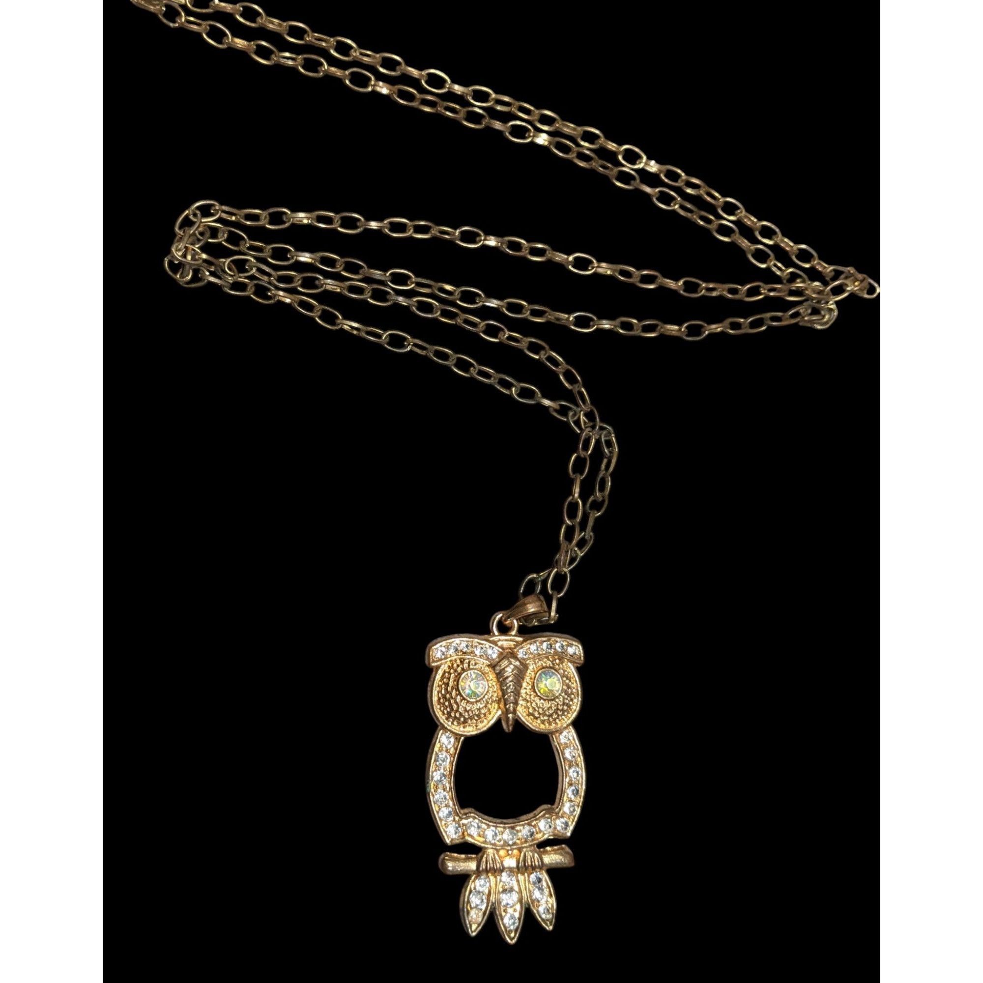 Other Whimsygoth Gold Tone Aurora Borealis Gemmed Owl Pendant Neck Size ONE SIZE - 1 Thumbnail