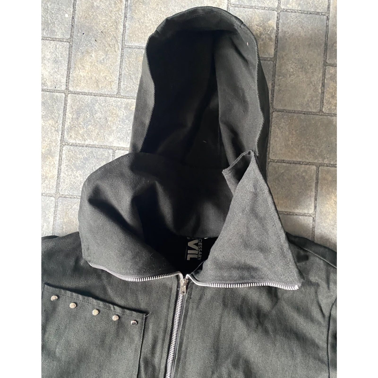Vintage Necessary Evil Trench Coat Jacket Long Black Gothic Hooded Womens L Black Coat Jacket Size L / US 10 / IT 46 - 5 Thumbnail