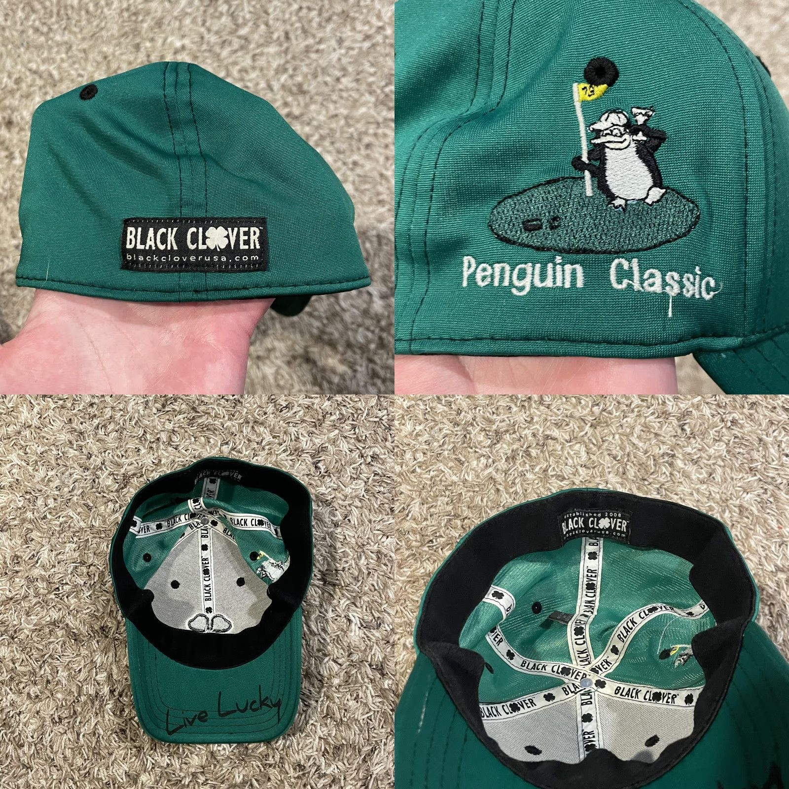 Vintage Black Clover Golf Hat Fitted S/M Green Live Lucky Penguin Classic Golf Size ONE SIZE - 8 Thumbnail