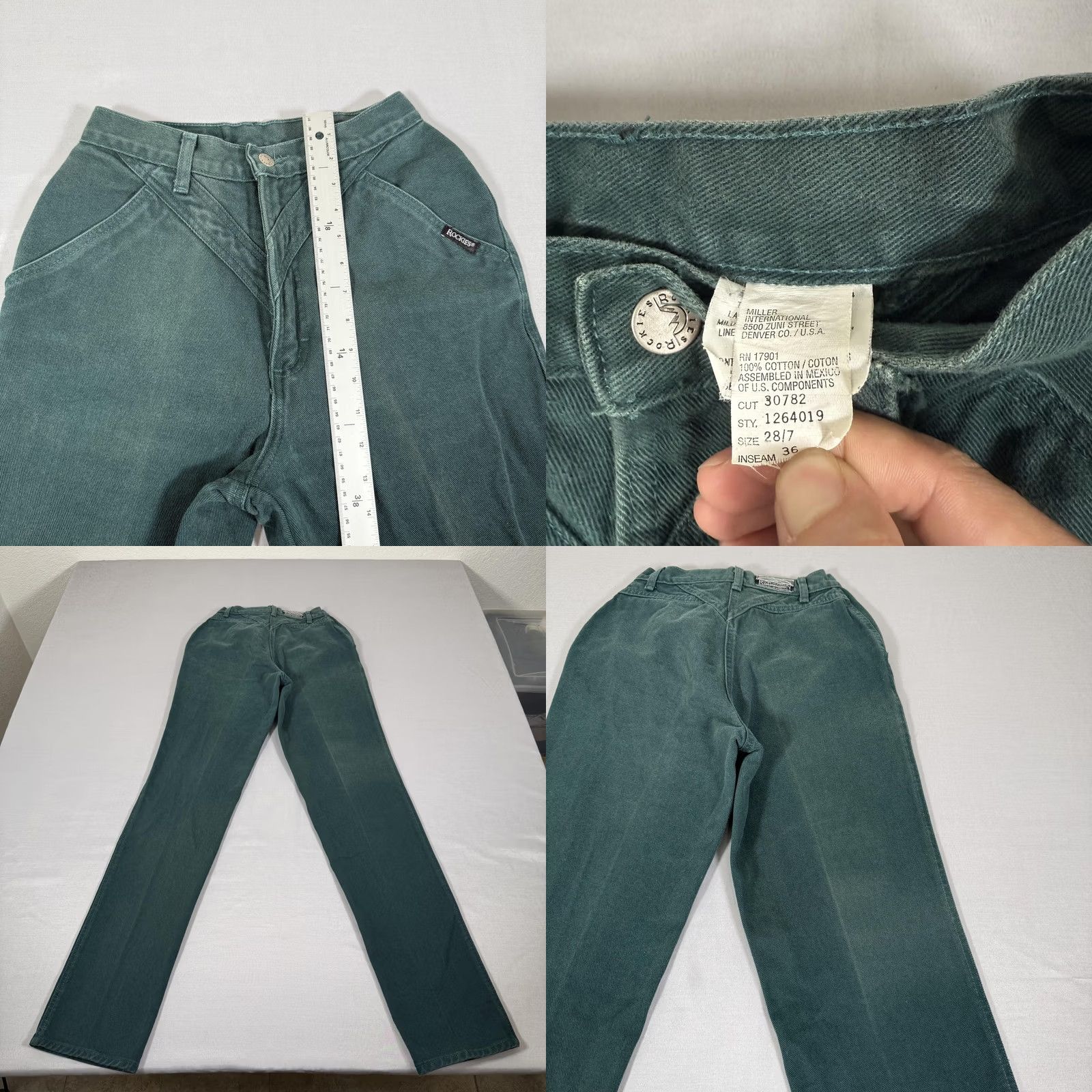 Vintage VINTAGE Rockies Jeans Womens 7 Green Slim Fit Denim Pants 90s Straight High Rise 36 In Inseam Mens Womens Girls Boys Size 28" / US 6 / IT 42 - 9 Thumbnail