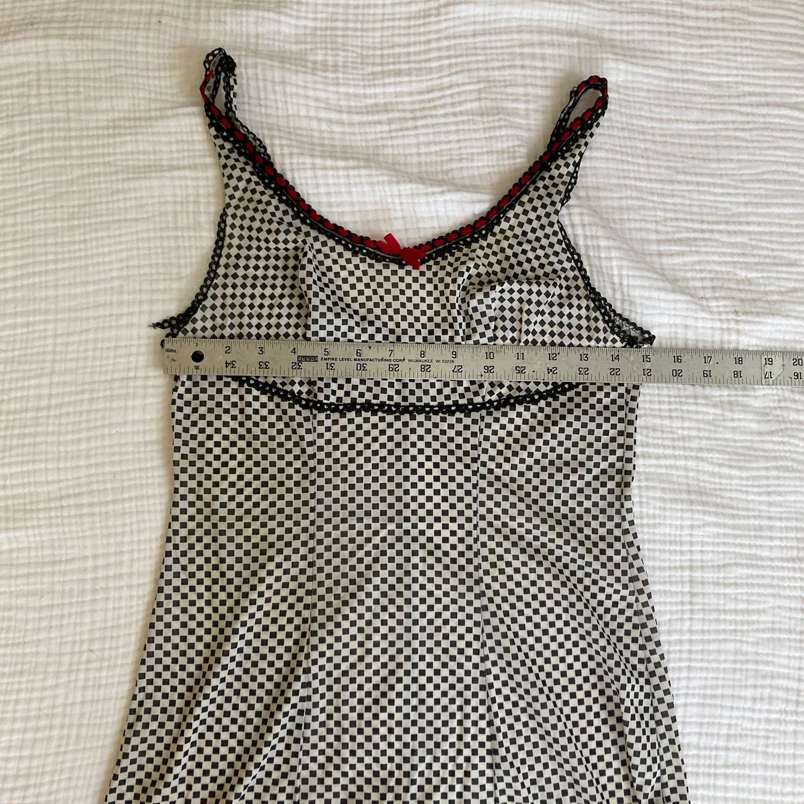Vintage Black /White Check, Red Ribbon 60s/70s Slip Top, Medium Size M / US 6-8 / IT 42-44 - 5 Thumbnail