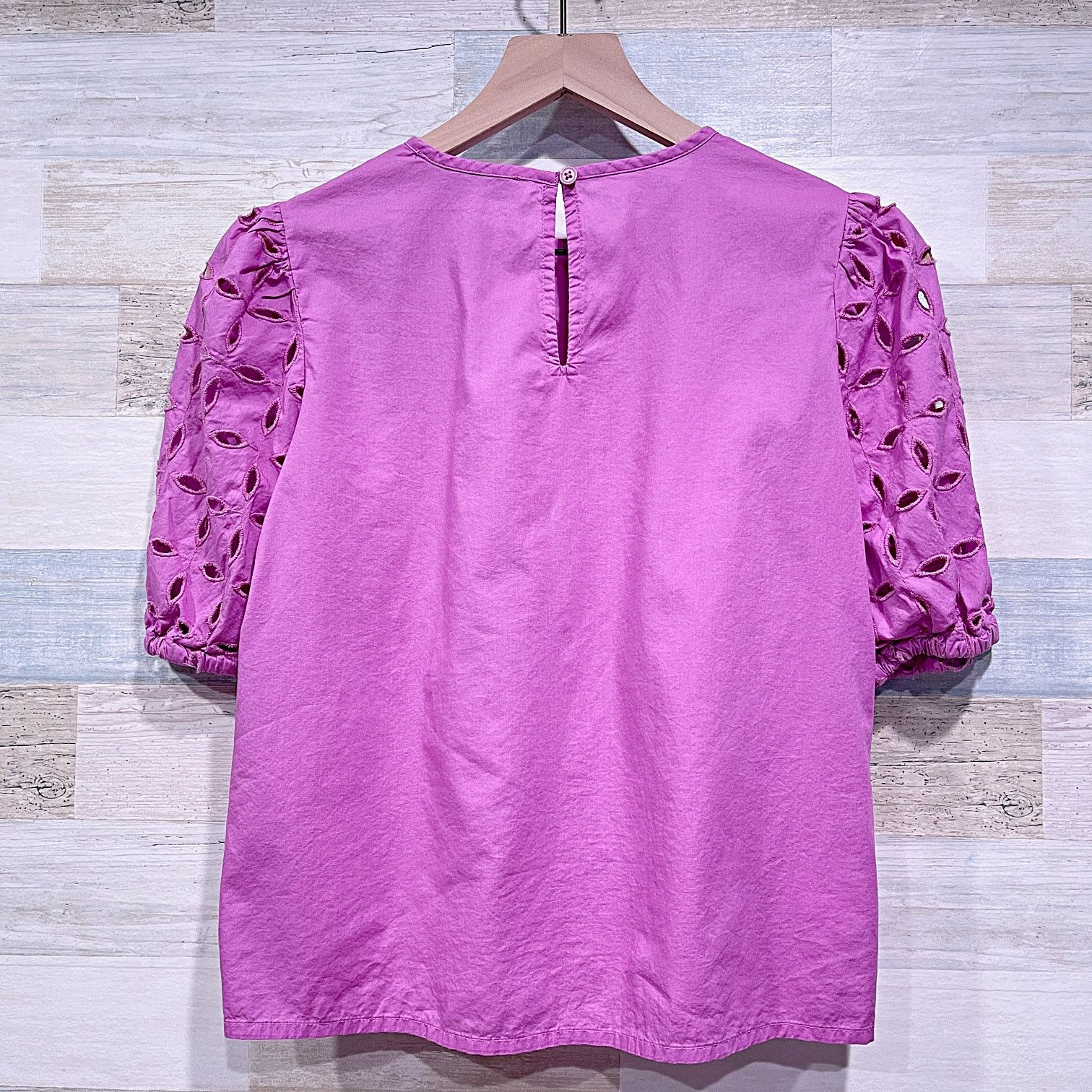 Loft LOFT Eyelet Puff Sleeve Top Purple Coton Womenst XXSP Size XXS / US 00 / IT 34 - 4 Thumbnail