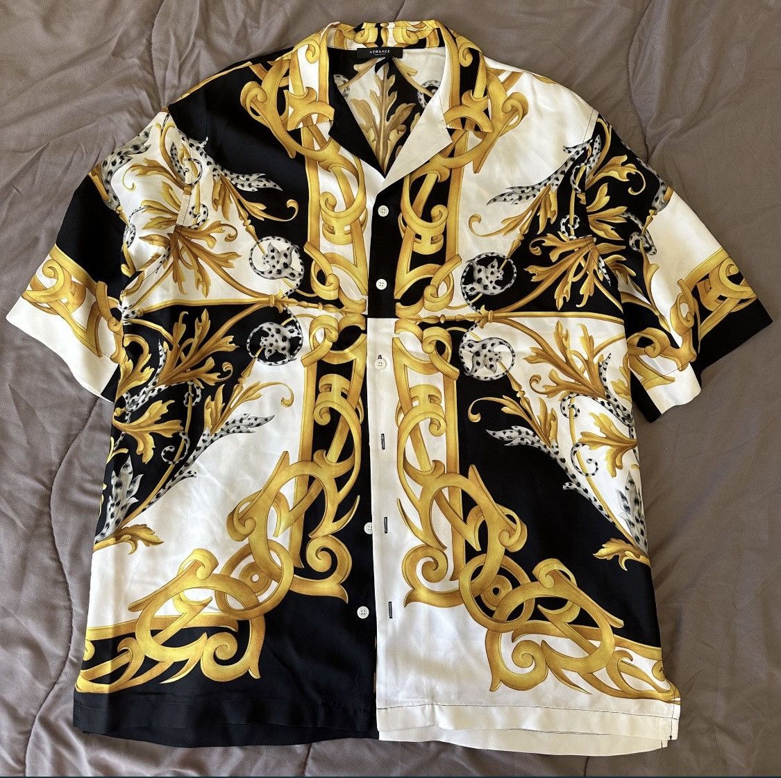 image of Versace Barocco Silk Shirt, Men's (Size XL)