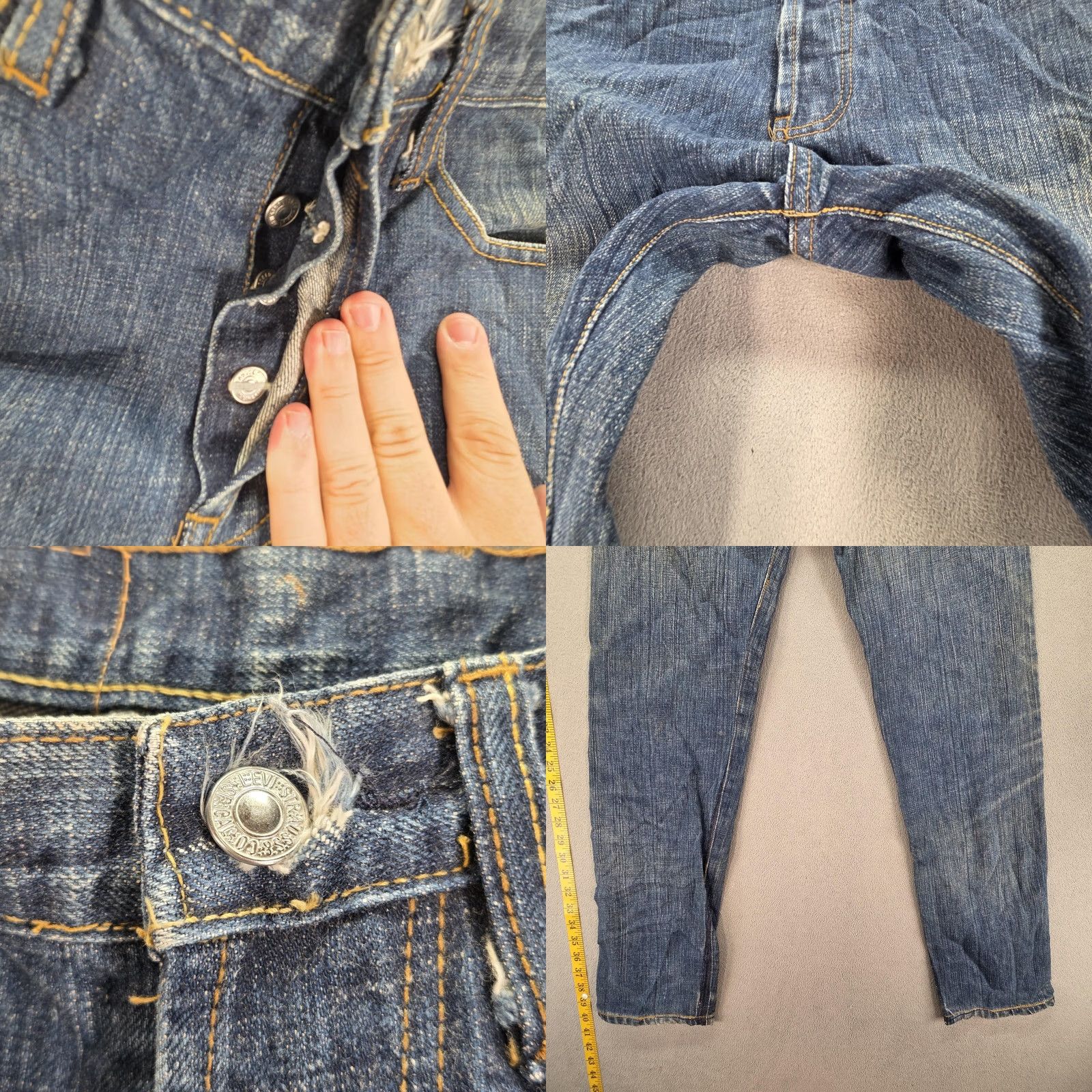 Levi's VINTAGE Levi's 501 Jeans Mens Regular 29x29 Blue Medium Wash Distressed Pockets 501 XX USA Whiskers Denim Button Fits 29 Mens Size US 29 - 9 Thumbnail