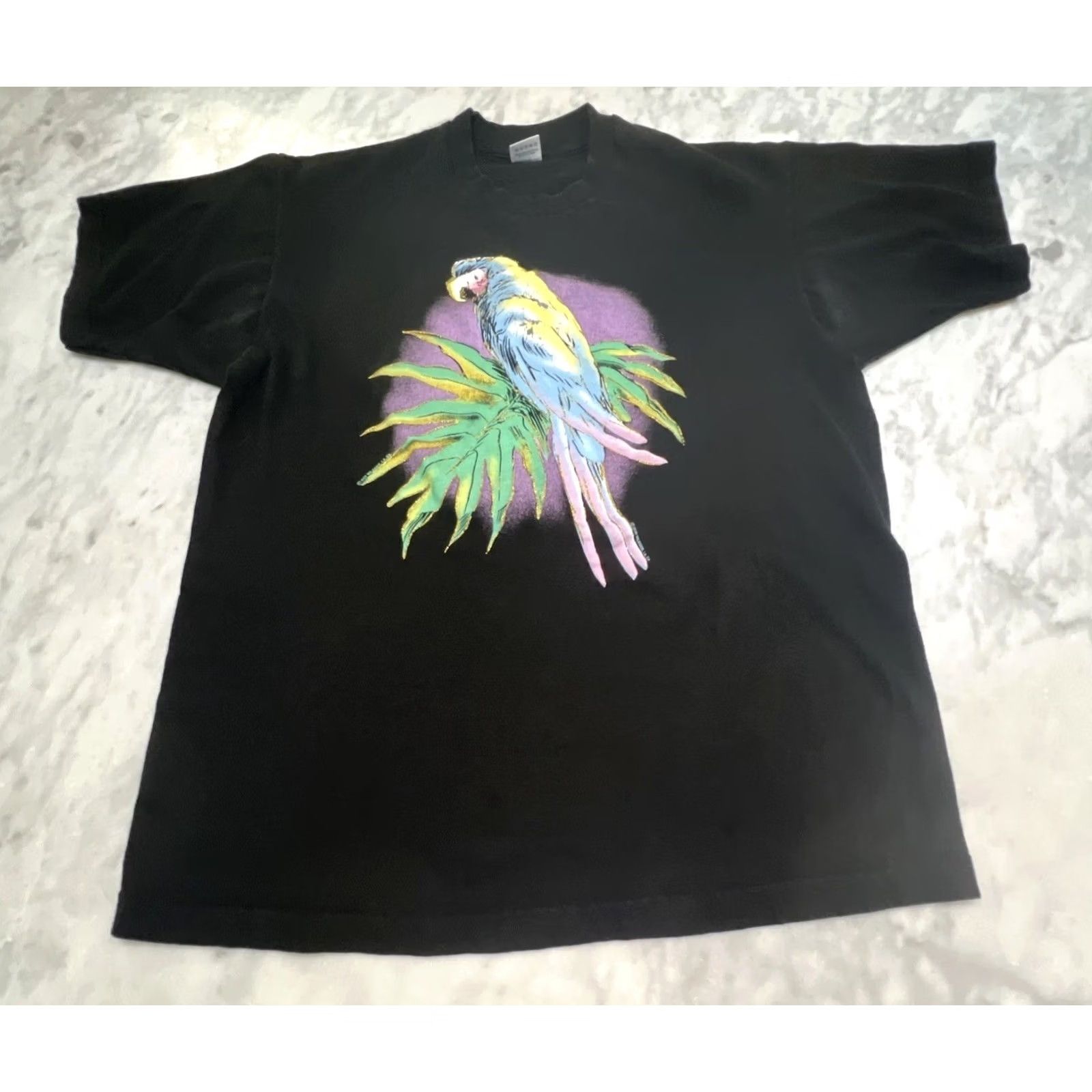 Fruit Of The Loom VINTAGE Parrot Shirt XL Black Cotton Single Stitch Made USA Short Sleeves Men Size US XL / EU 56 / 4 - 3 Thumbnail