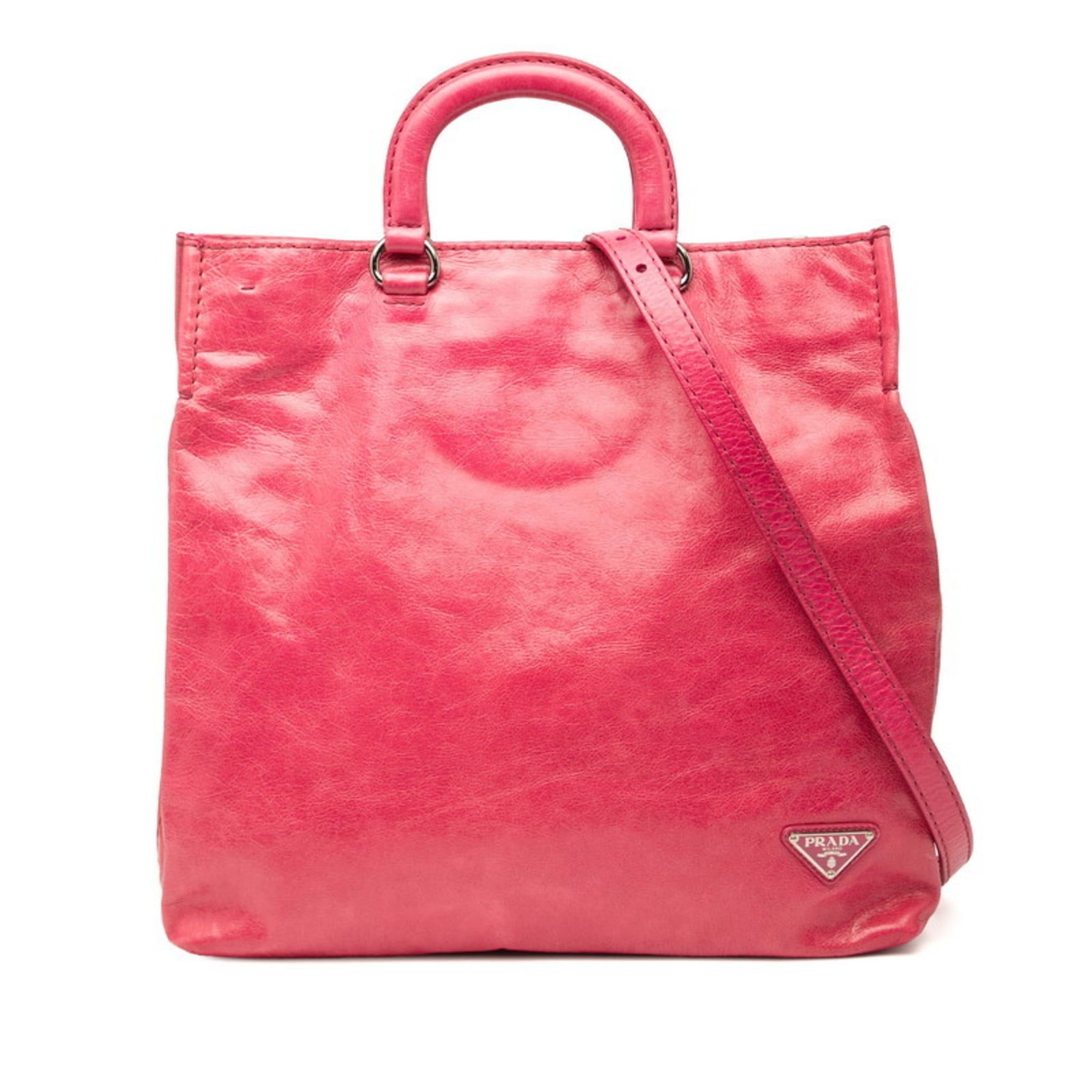 Prada Prada Triangle Logo Plate Handbag/Shoulder Bag, 2-Way, Pink Leather, Women's, PRADA Size ONE SIZE - 1 Thumbnail