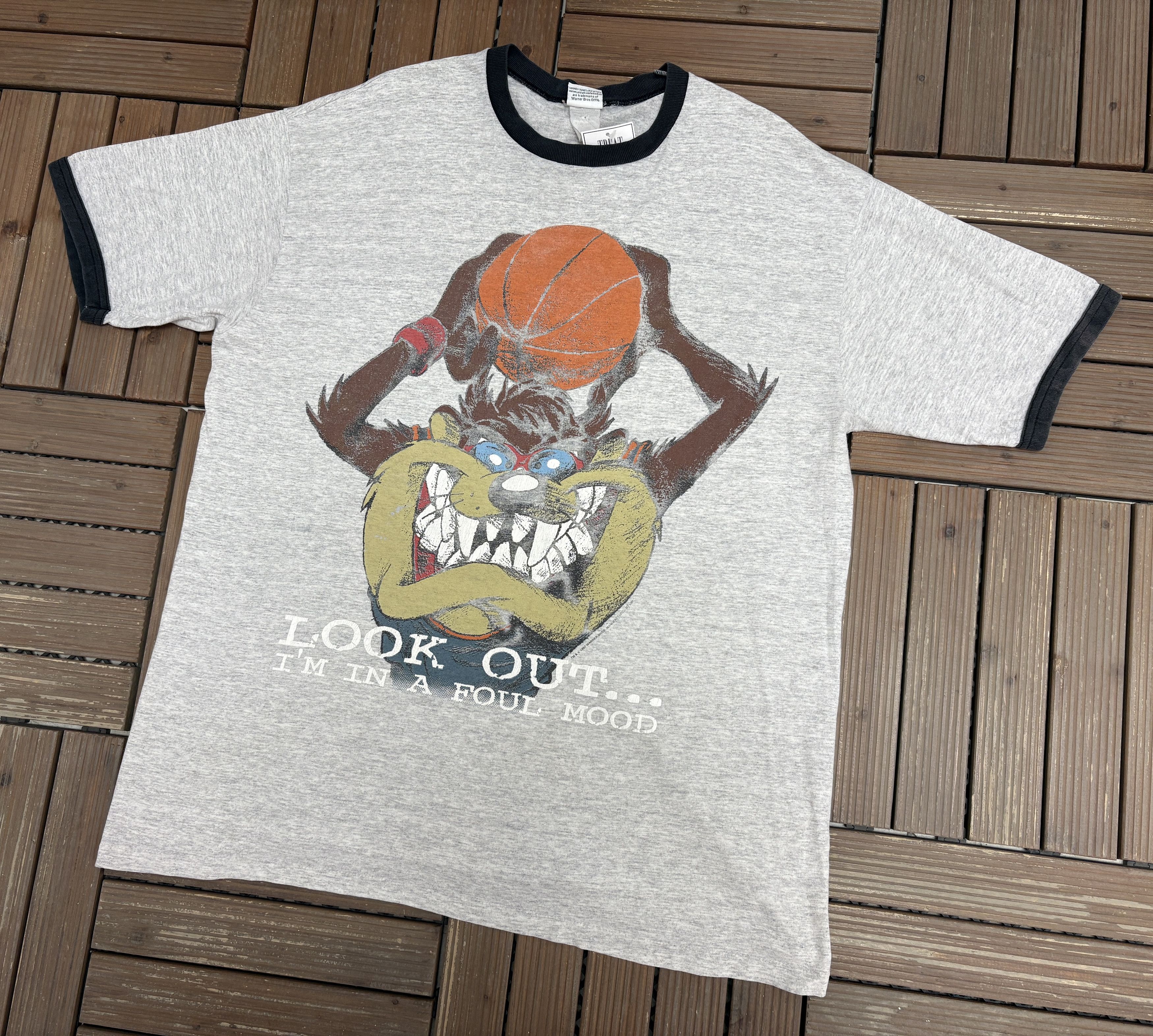 Vintage Taz Look Out I'm In A Foul Mood Vintage Grey T-Shirt Tee Size US XL / EU 56 / 4 - 2 Thumbnail