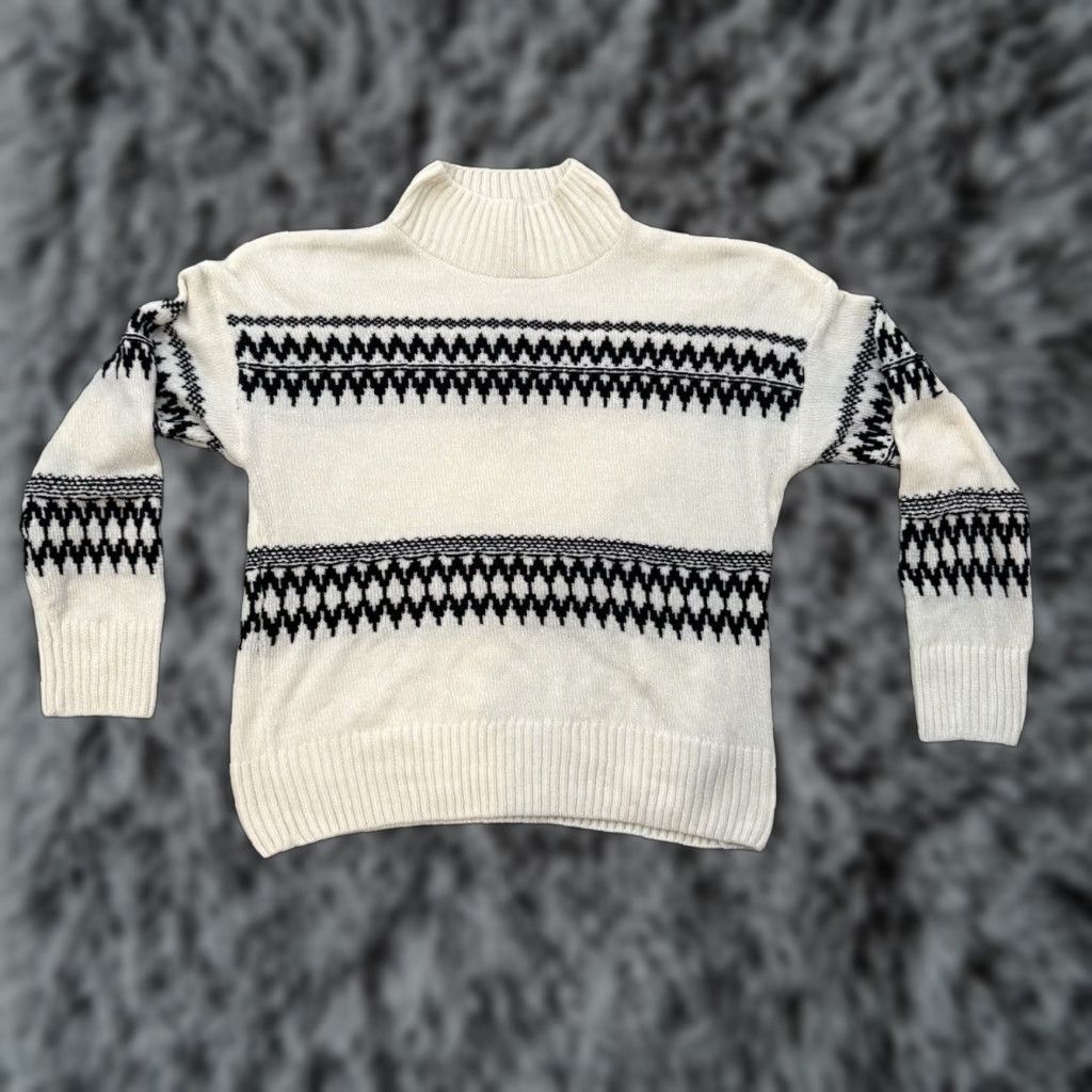 Christian Siriano Christian Siriano Chenille Sweater L Fair Isle Nordic Winter Mock Neck White Women Pullover Christmas Holiday Preppy Ski Mens? Size L / US 10 / IT 46 - 1 Thumbnail