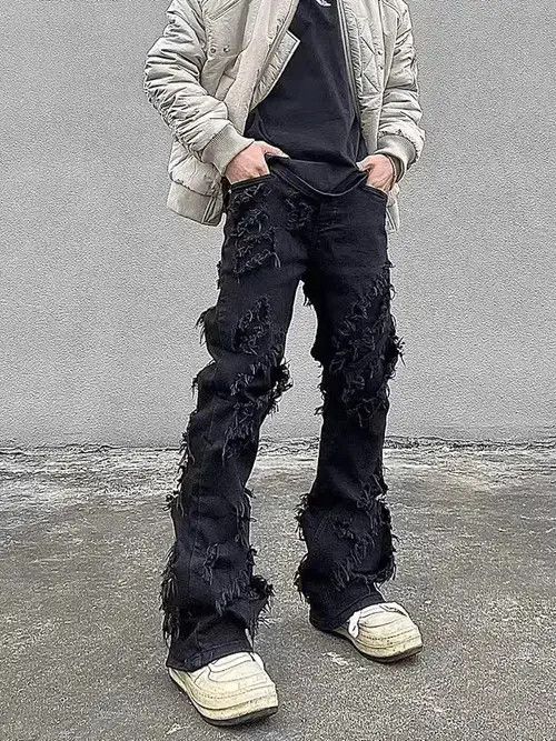 Japanese Brand × Jean High street black raw edge ripped jeans Size US 32 / EU 48 - 4 Thumbnail