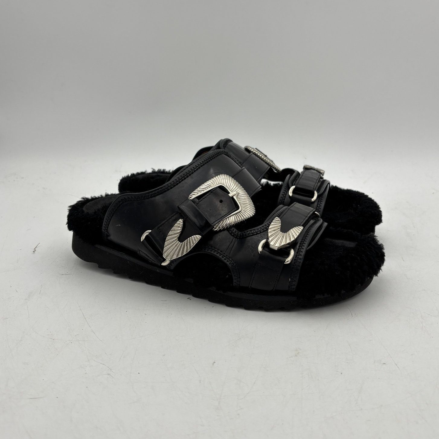 Toga Pulla Toga Pulla Shearling Lined Black Buckle Sandals Women's 39 Size US 9 / IT 39 - 1 Thumbnail