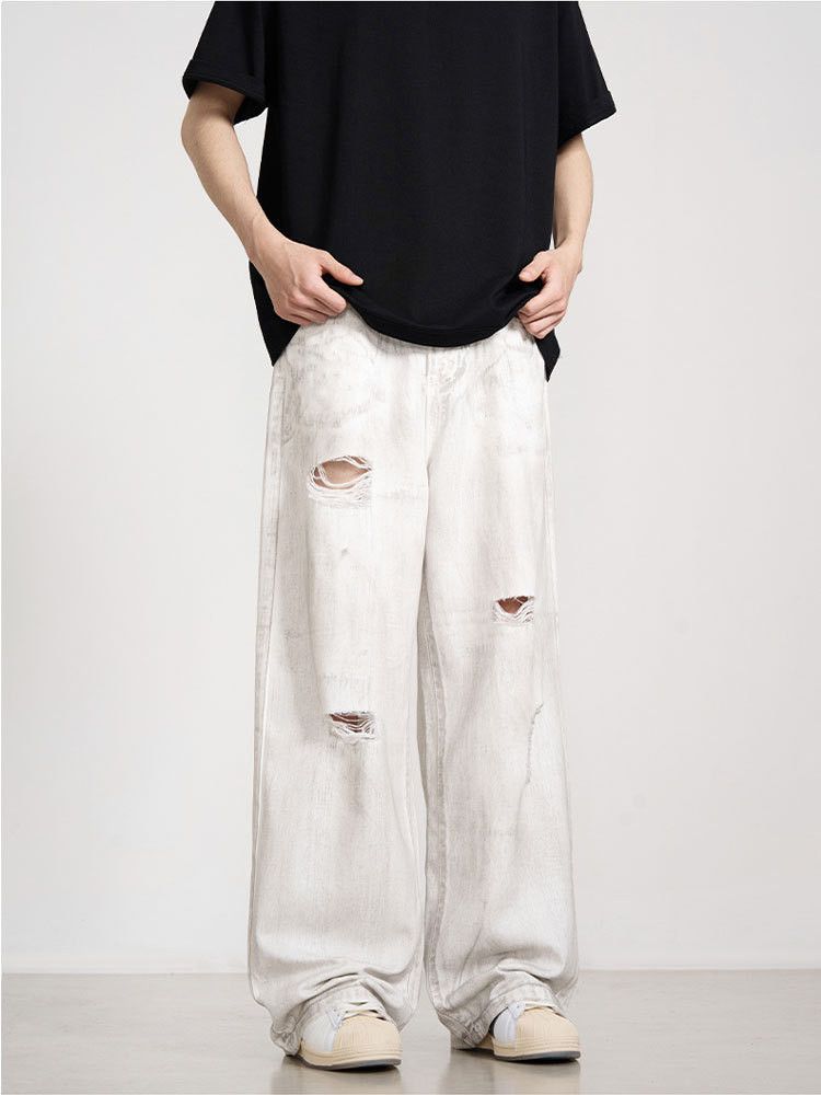 Japanese Brand × Jean Men's vintage washed distressed loose straight ripped jeans Size US 32 / EU 48 - 4 Thumbnail