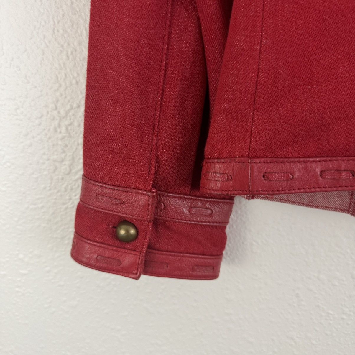 Vintage REVUE Vintage 90s Red Cotton Leather Trim Biker Moto Jacket Size S / US 4 / IT 40 - 8 Thumbnail