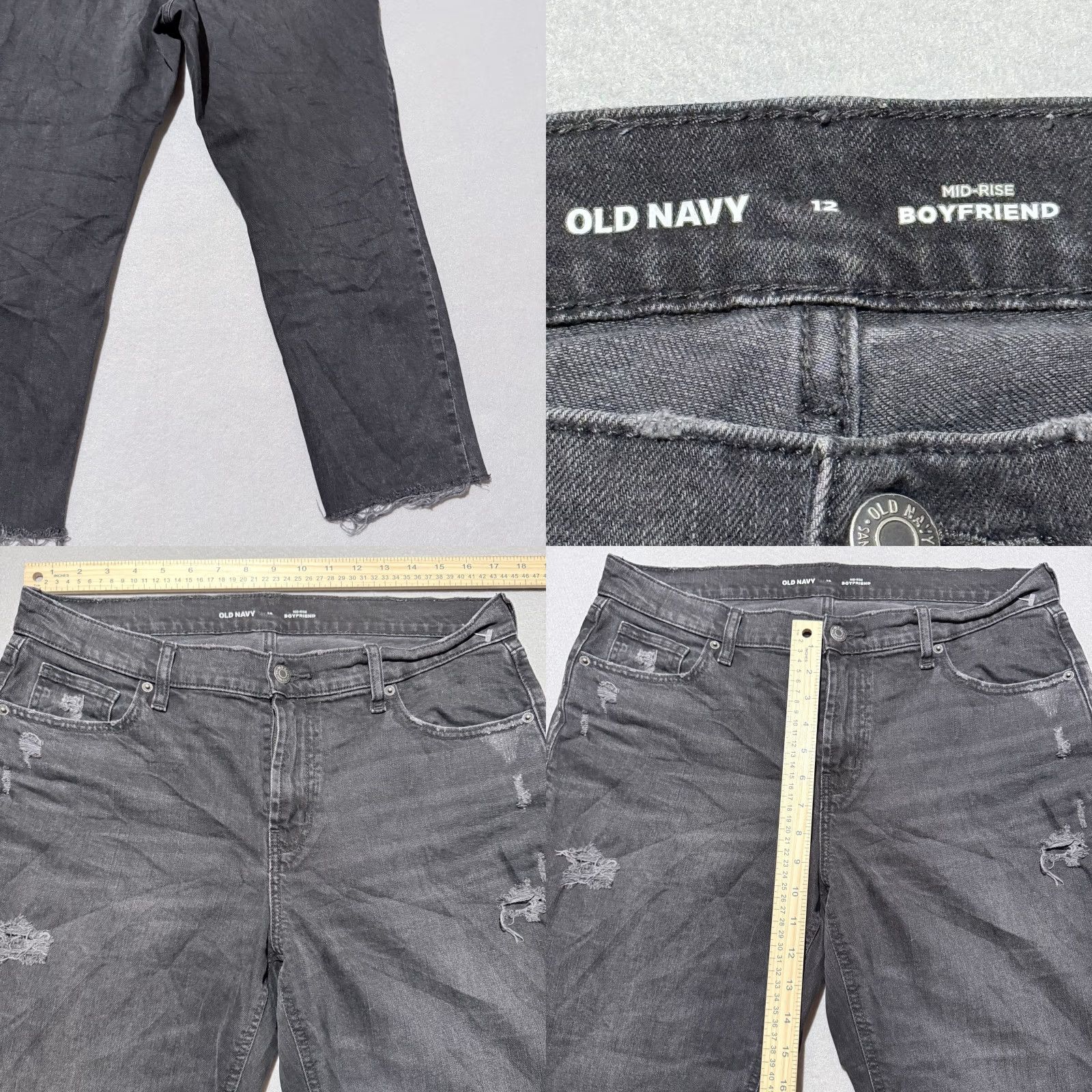 Old Navy Old Navy Boyfriend Jeans Women's Black Denim Dark Wash Distressed Frayed - 12 Size 34" / US 12 / IT 48 - 8 Thumbnail