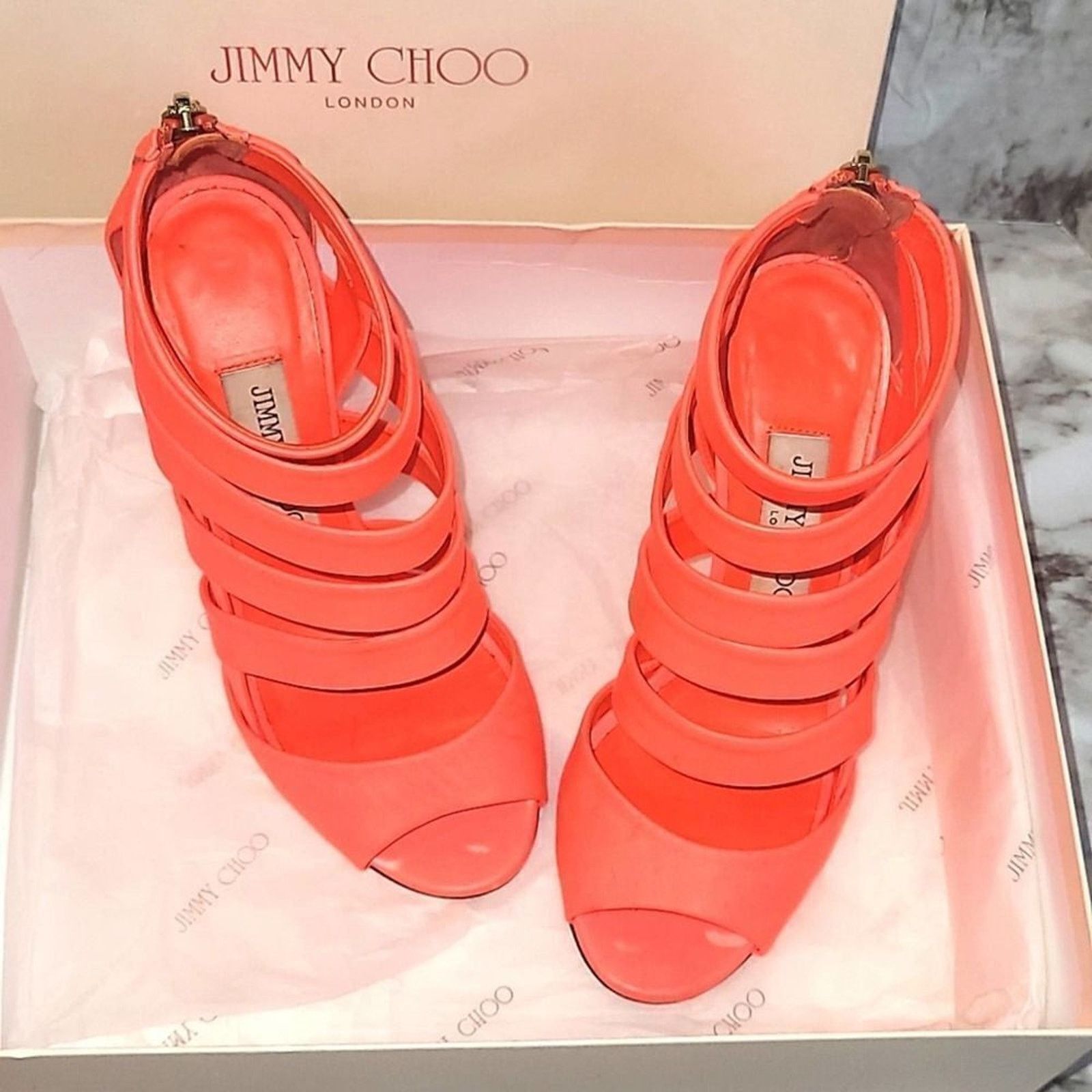 Jimmy Choo Jimmy Choo Damsen Neon Flame Nappa Leather Sandals Heels 6.5 Size US 6.5 / IT 36.5 - 13 Thumbnail