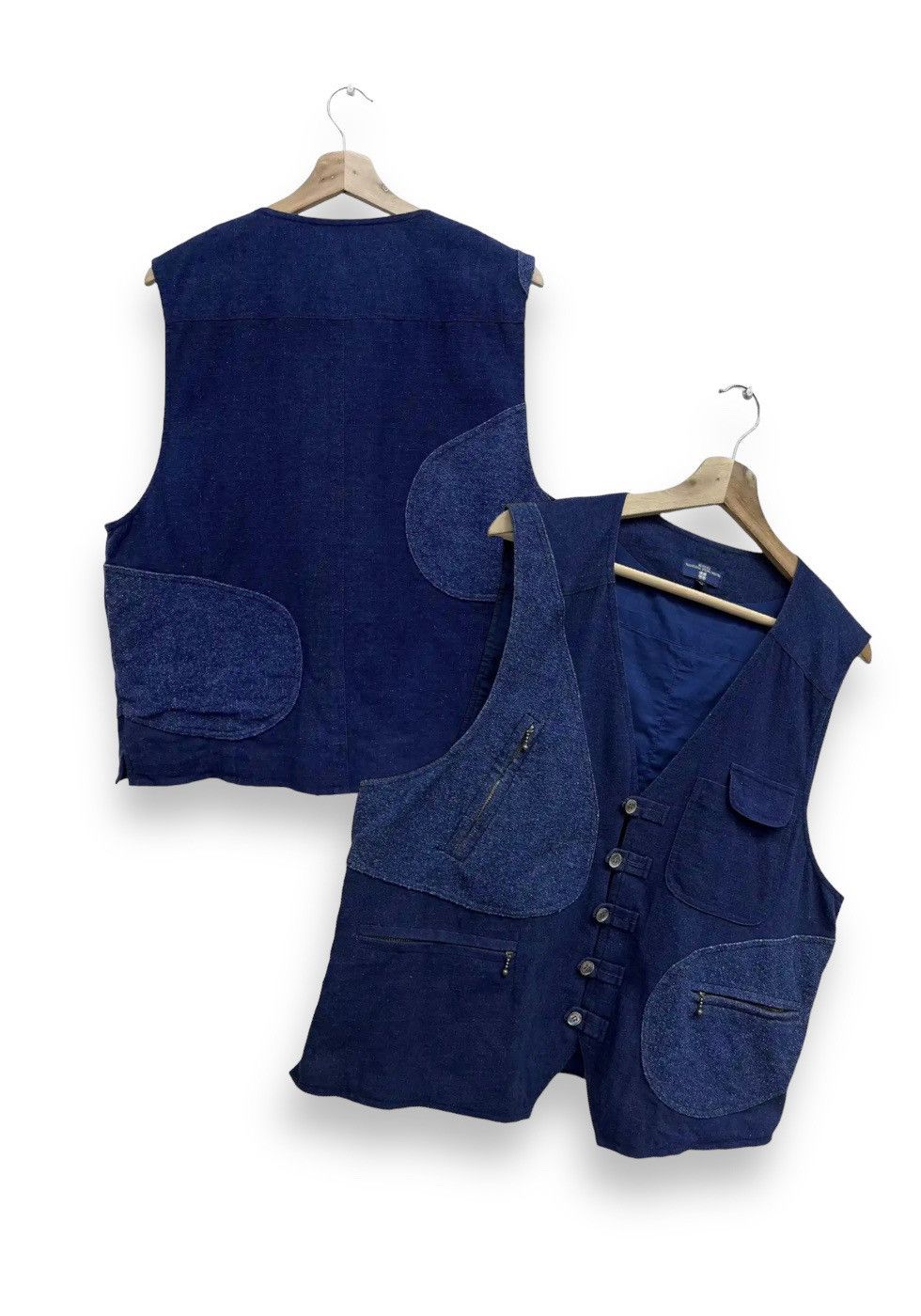 image of If Six Was Nine x Indigo Fyemorioka Dyeing Takiura Patchwork Kapital Style Vest in Blue (Size Mediu