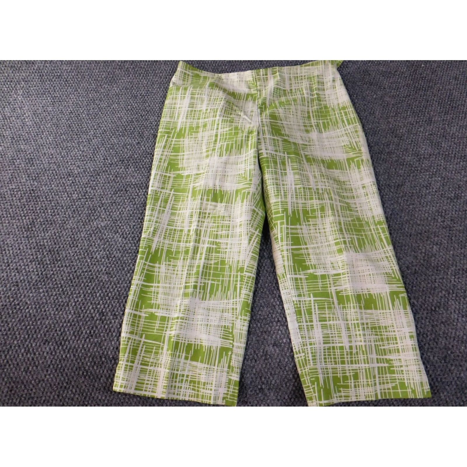 Talbots Talbots Pants 10P Petites Green Geometric Stitch Cropped Straight Leg 19 in Inseam Women's Casual Slimming Stretch Beige 30 in Waist Pants Size 32" / US 10 / IT 46 - 3 Thumbnail