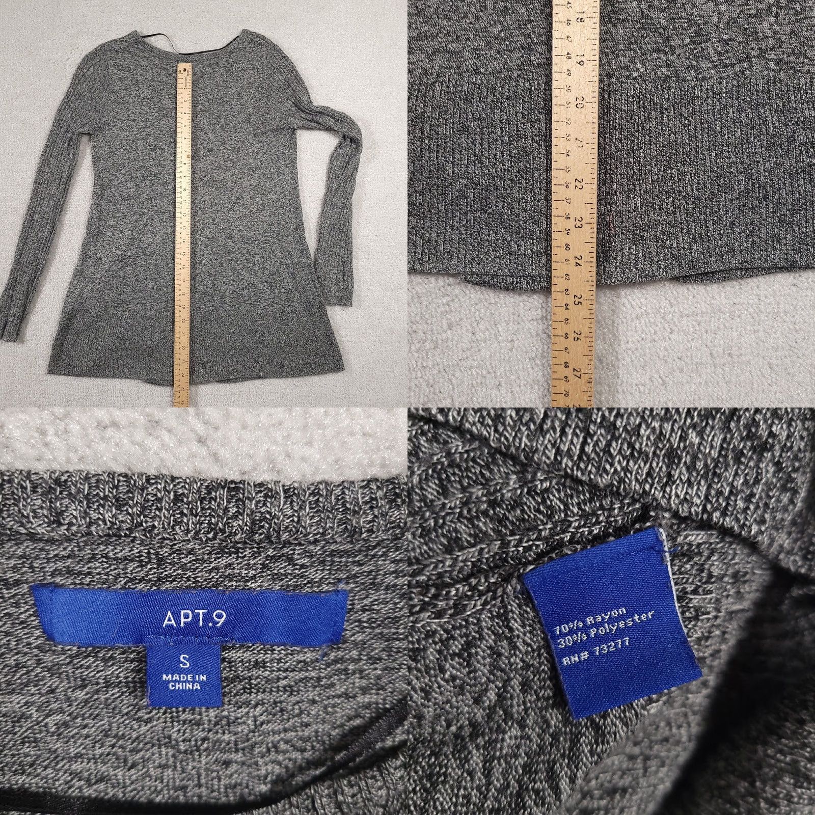 Apt. 9 Apt. 9 Sweater Women's Small Gray Round Neck Slit Stretch Long Sleeve Knit Size S / US 4 / IT 40 - 8 Thumbnail