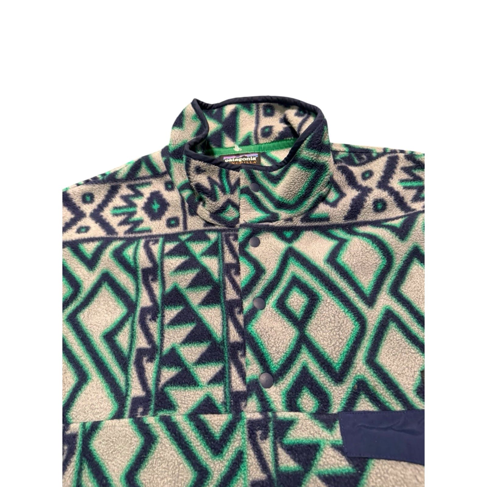 Patagonia VINTAGE Patagonia Men's L Synchilla Snap-T Fleece Pullover Geometric Aztec Teal Green Size US L / EU 52-54 / 3 - 4 Thumbnail