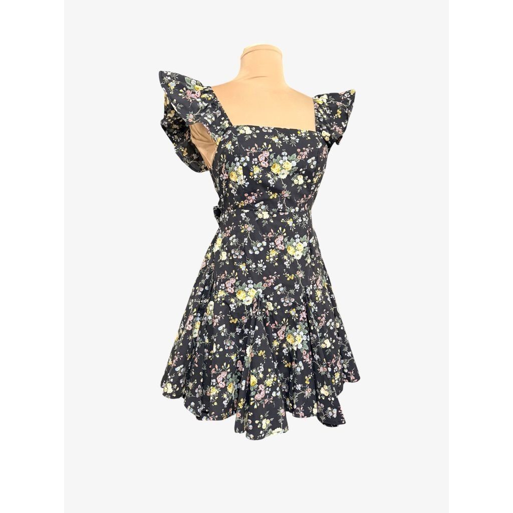 Other Mable Black Multi Floral Mini Dress S Ruffle Open Back Bow V Size S / US 4 / IT 40 - 1 Thumbnail