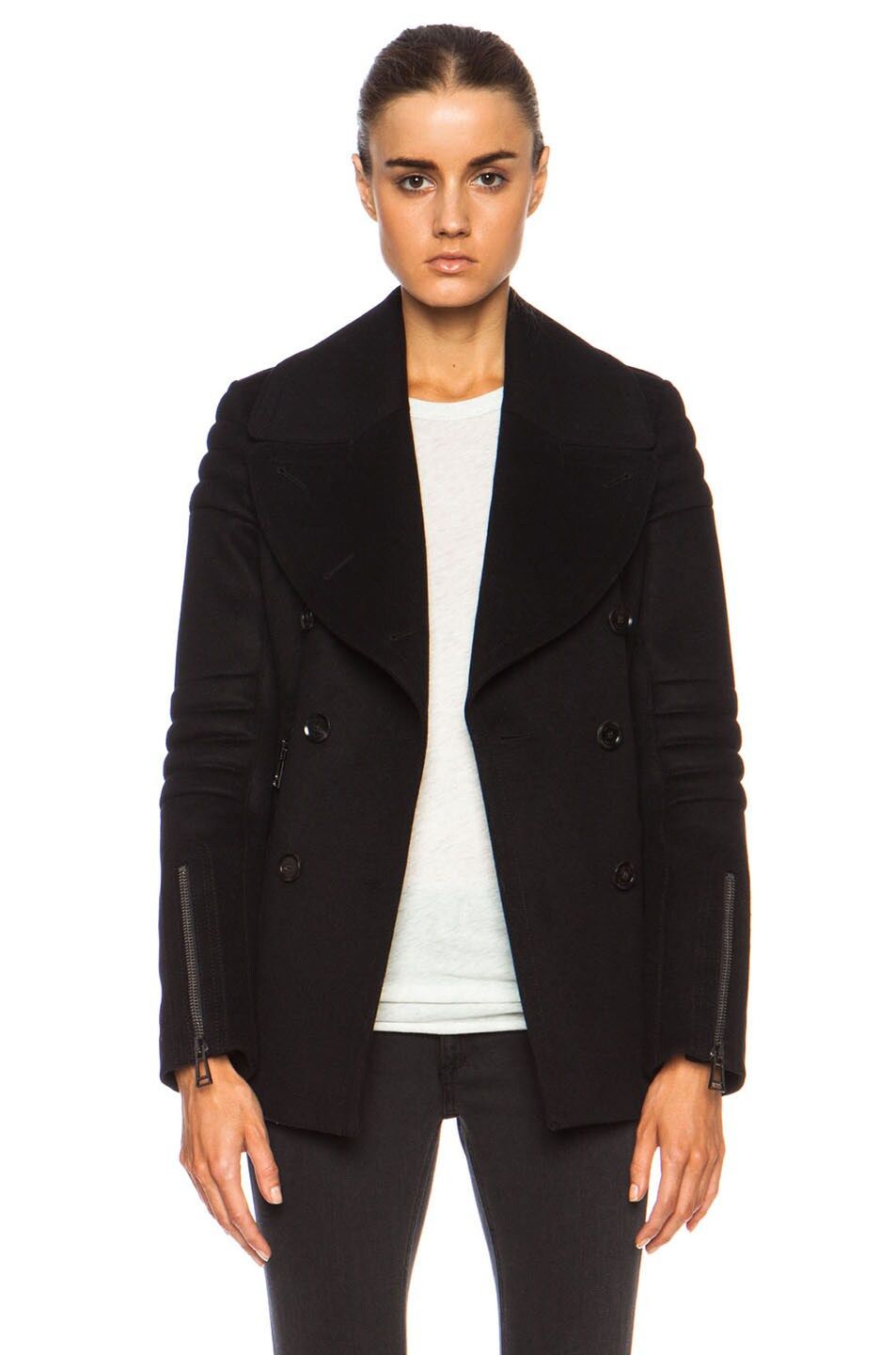 Belstaff Belstaff Women's Croft Wool Cashmere Peacoat in Black Size M / US 6-8 / IT 42-44 - 2 Thumbnail