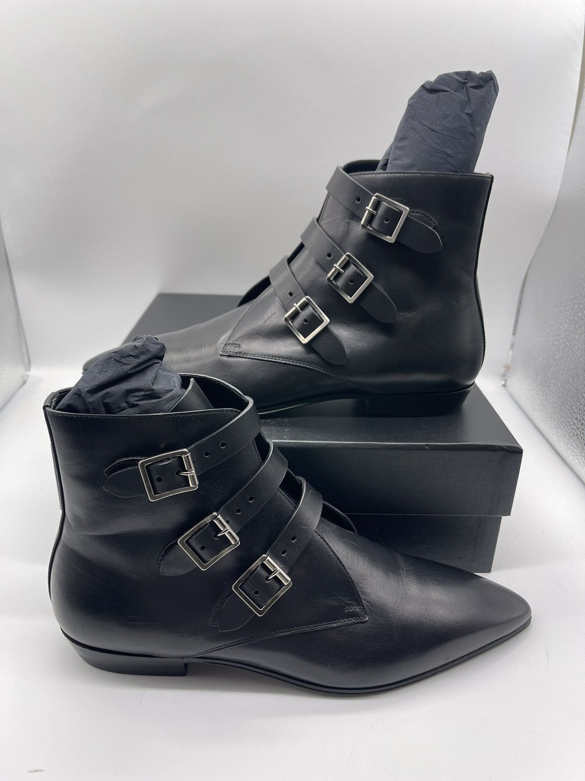 Saint Laurent Paris Men's Saint Laurent Pointed Toe Buckle Strapped Boots Size US 8 / EU 41 - 1 Thumbnail