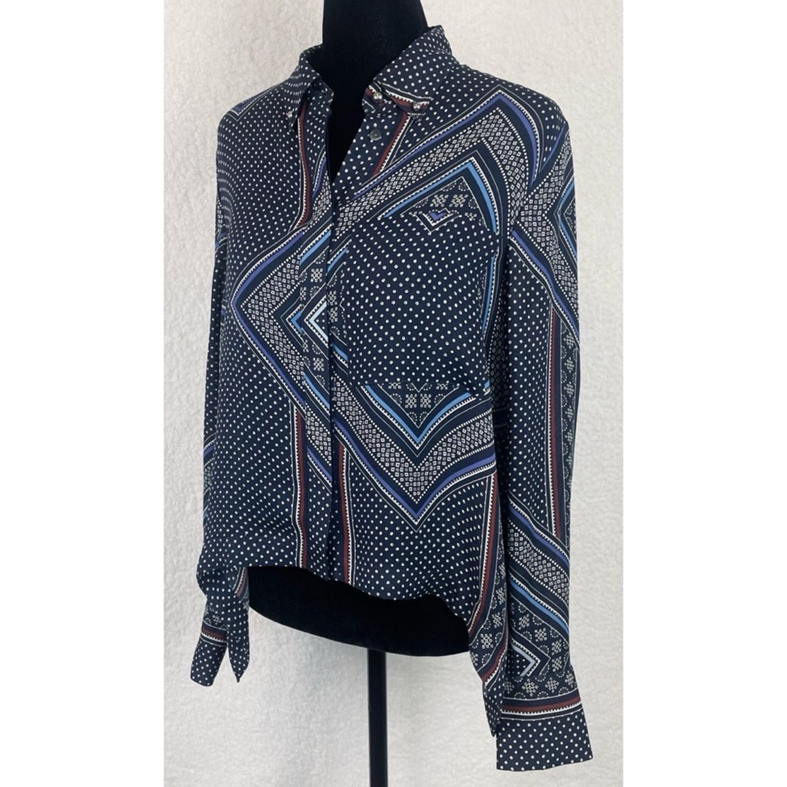Derek Lam 10 Crosby DEREK LAM • 10 Crosby Bandana 100% Silk Button-Down Shirt Size XS / US 0-2 / IT 36-38 - 7 Thumbnail