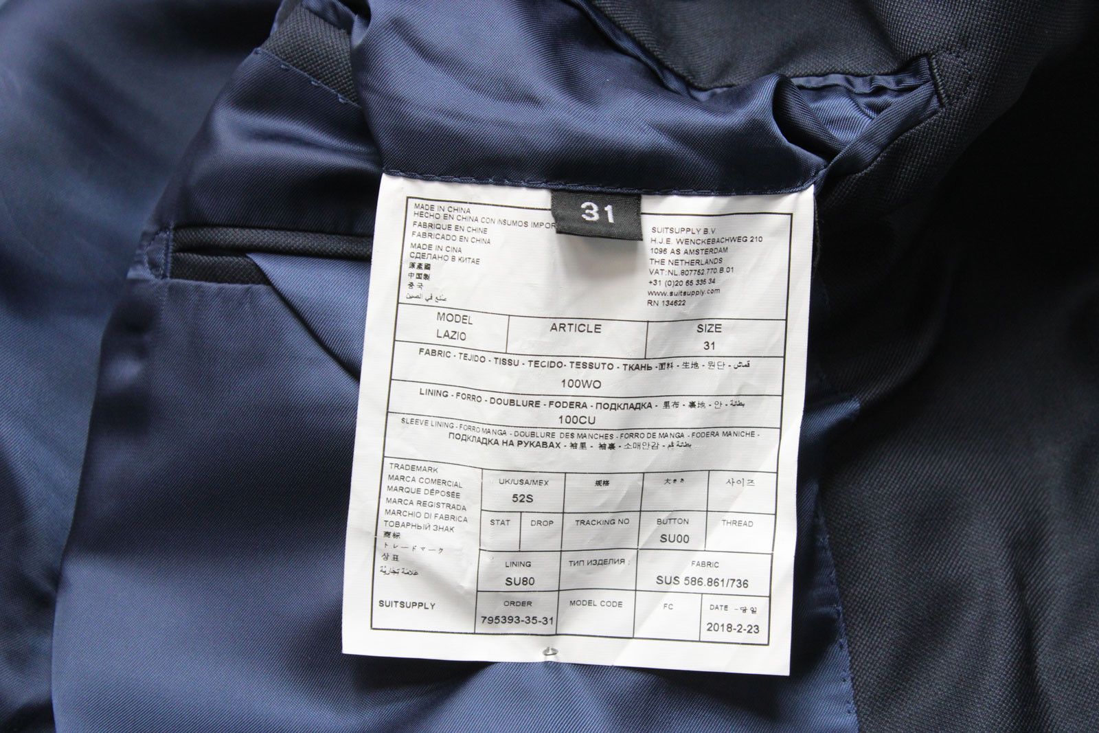 Suitsupply SUITSUPPLY Lazio Suit Men's UK 52S / UK 52 Wool 3 In 1 Size 52R - 9 Thumbnail