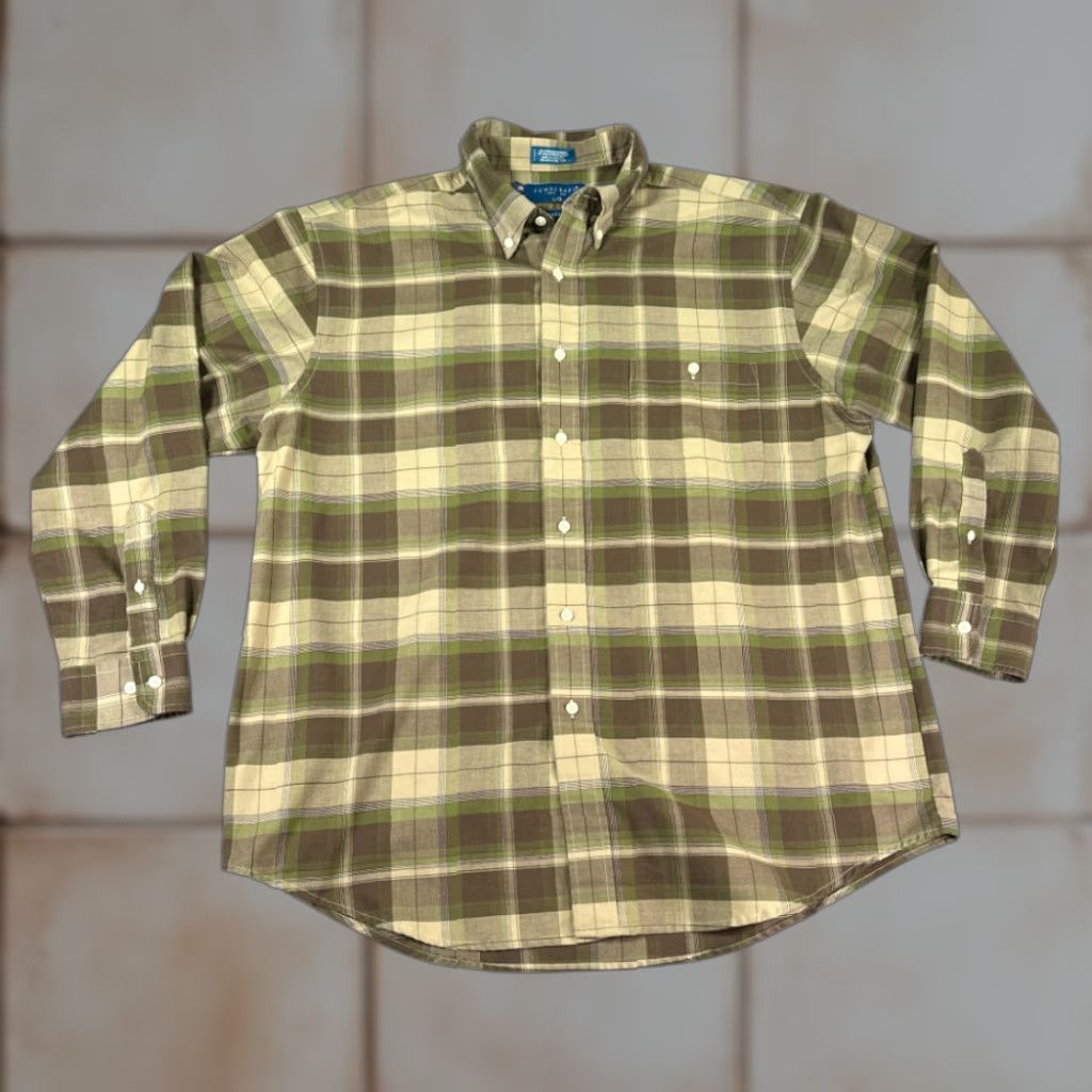 Vintage VINTAGE Towncraft Shirt Mens Adult LARGE Brown Green Plaid Military Camo 90s Long Sleeve Button-Up Size US L / EU 52-54 / 3 - 1 Thumbnail