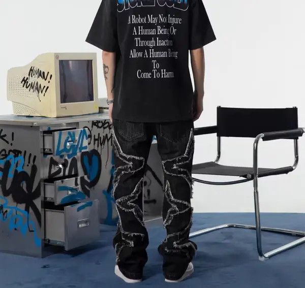 VIBE Retro star heavy washed raw edge jeans Size US 32 / EU 48 - 2 Thumbnail